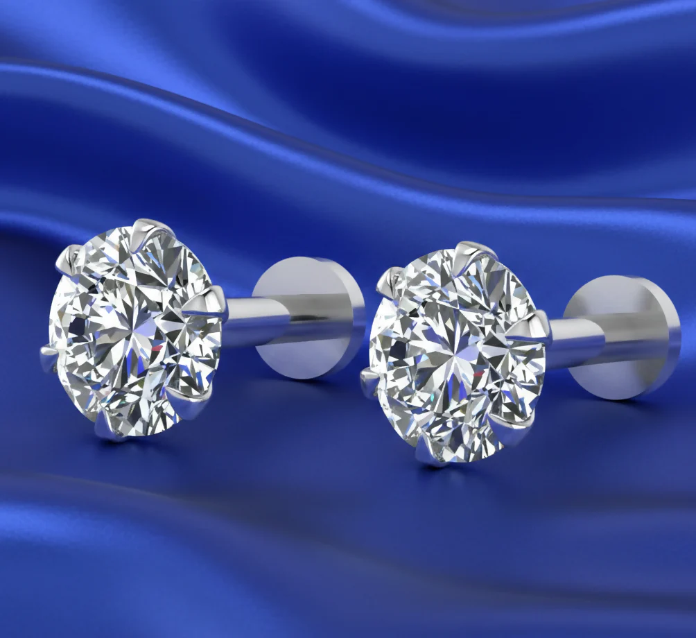 Silver Plated Round AD Solitaire Flat Back Stud Earrings - Image 2