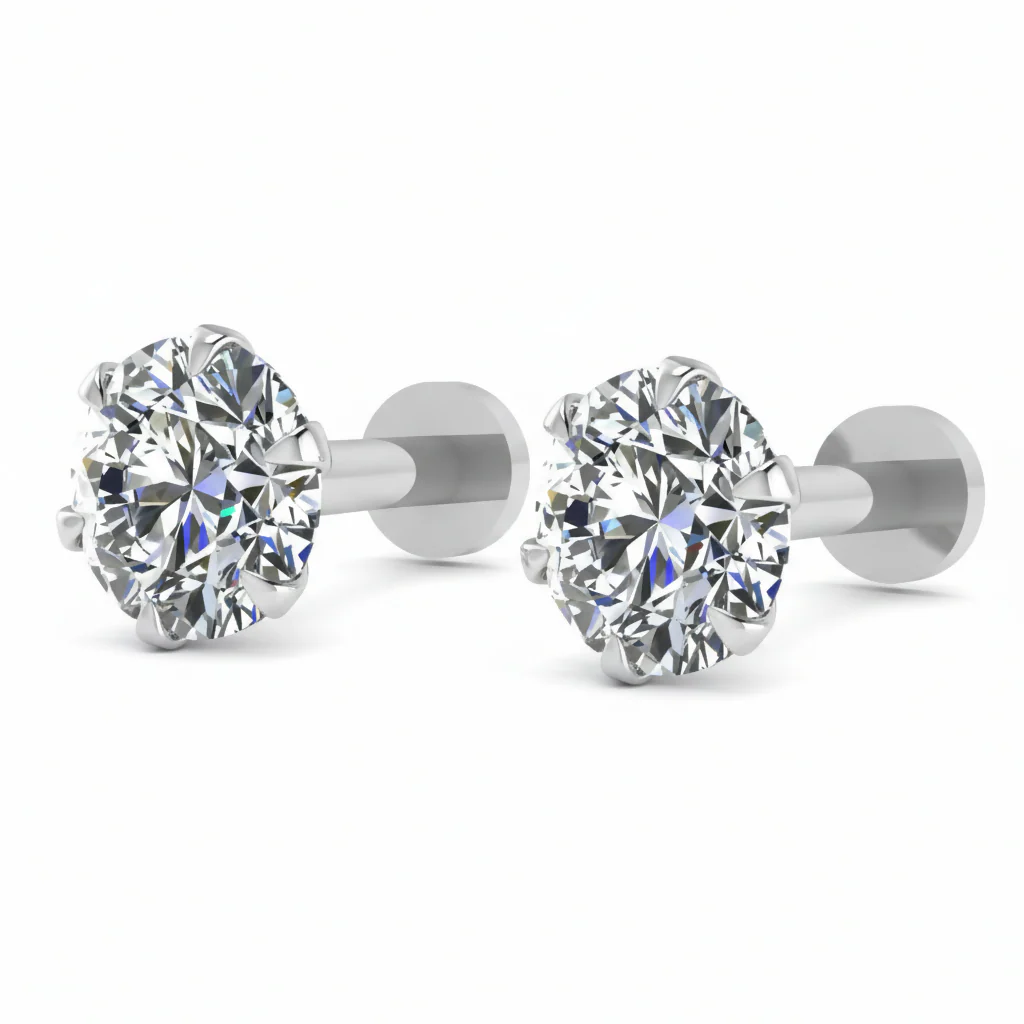 Silver Plated Round AD Solitaire Flat Back Stud Earrings - Image 3