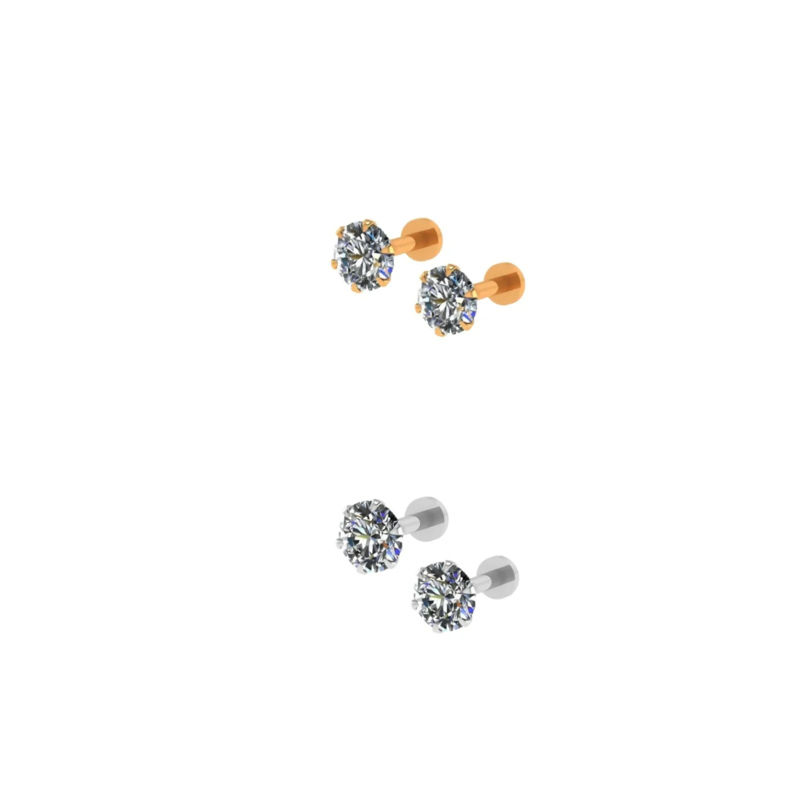 Silver Plated Round AD Solitaire Flat Back Stud Earrings Combo Pack of 2 - Image 3