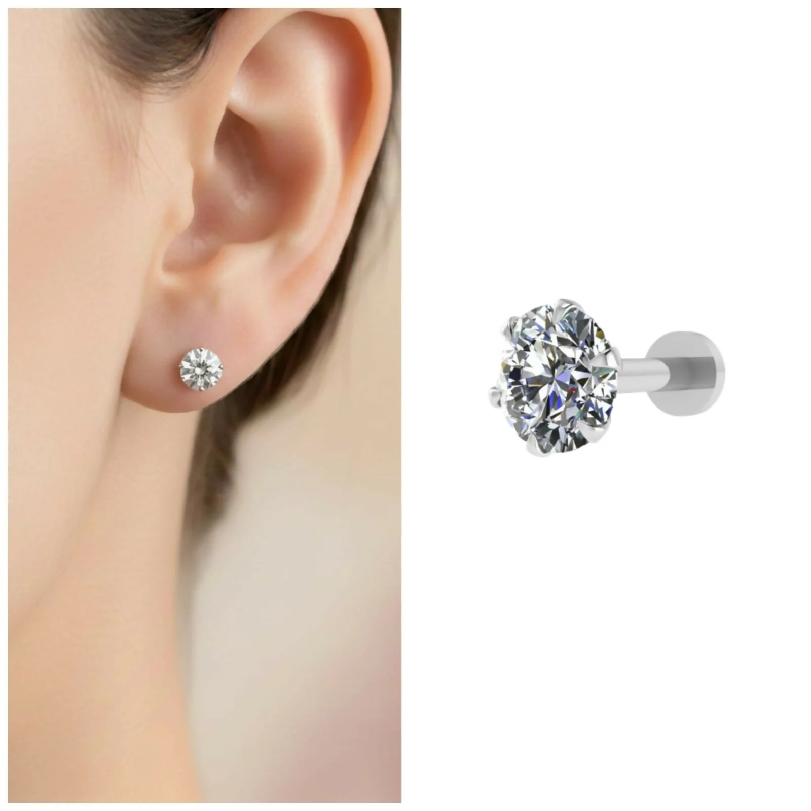 Silver Plated Round AD Solitaire Flat Back Stud Earrings for women and girls