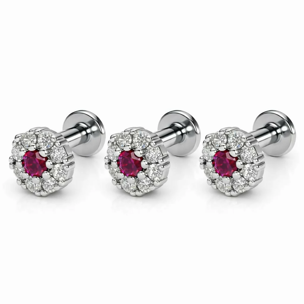 Silver Plated Ruby & Diamond Floral Halo Nose Stud girls Combo Pack of 3 - Image 3