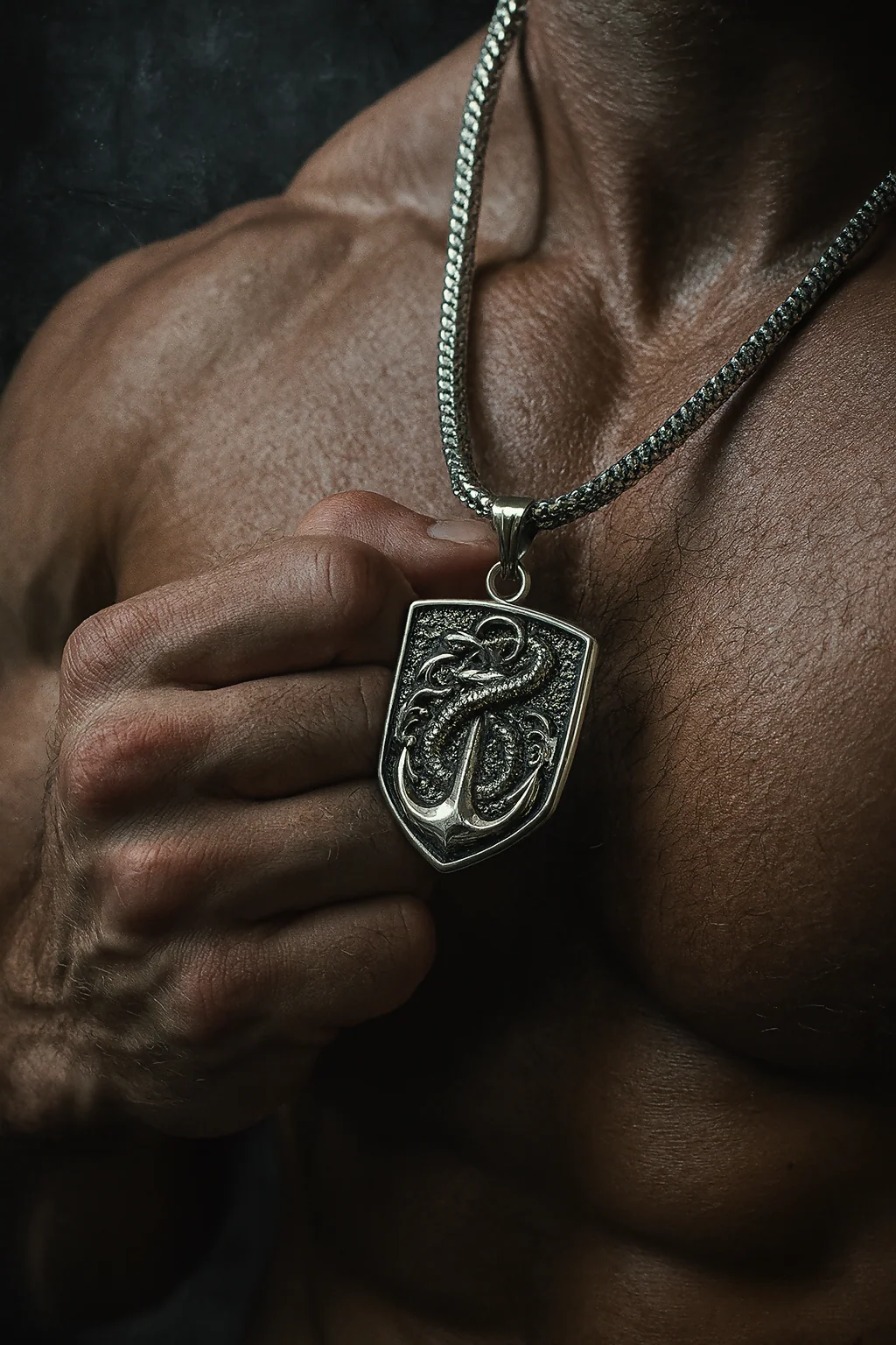 Silver Plated Shield Snake Pendant for Men - Image 2
