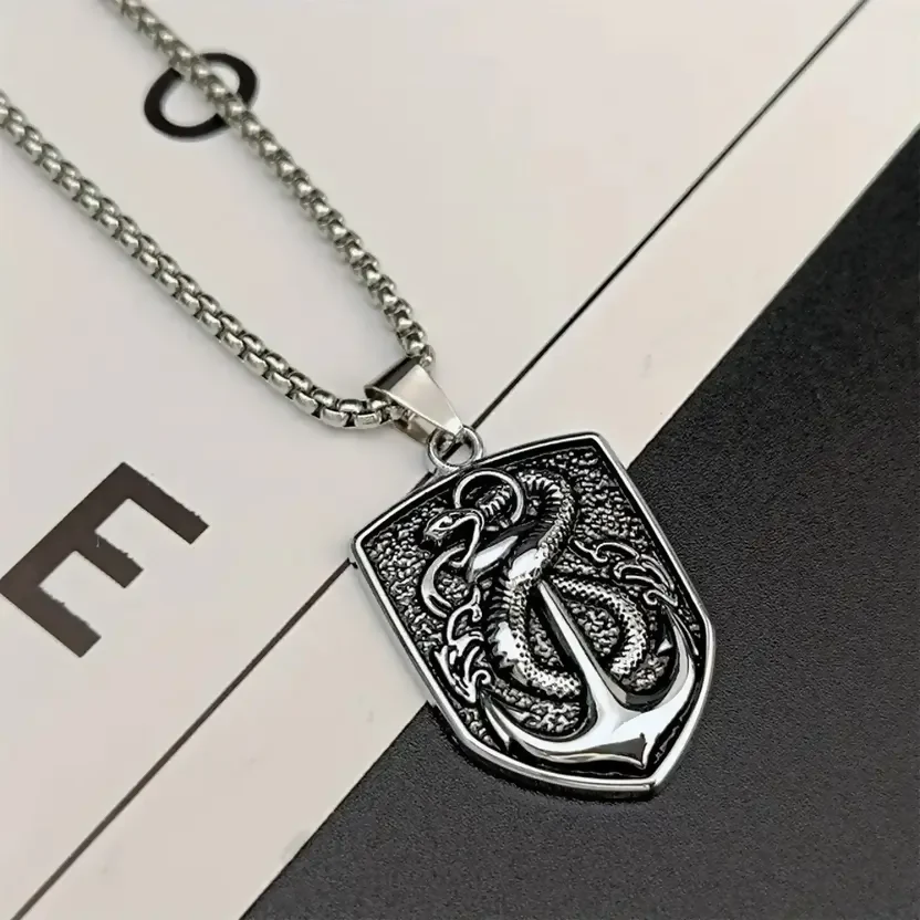 Silver Plated Shield Snake Pendant for Men - Image 3