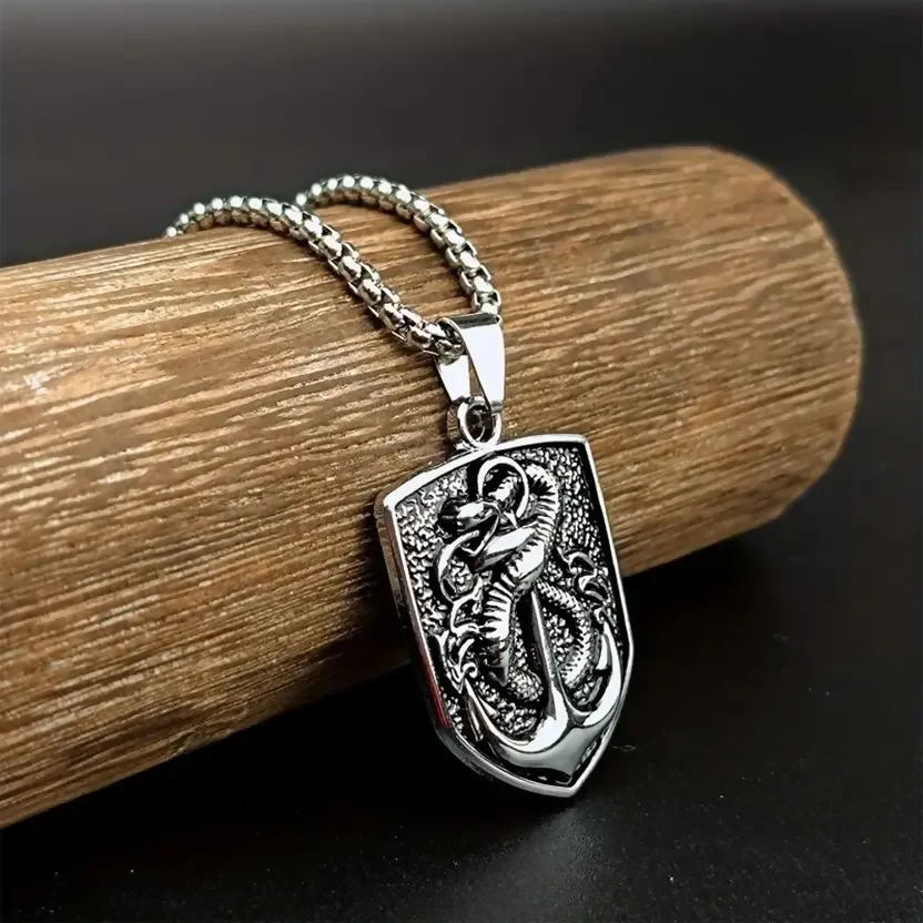 Silver Plated Shield Snake Pendant for Men - Image 4