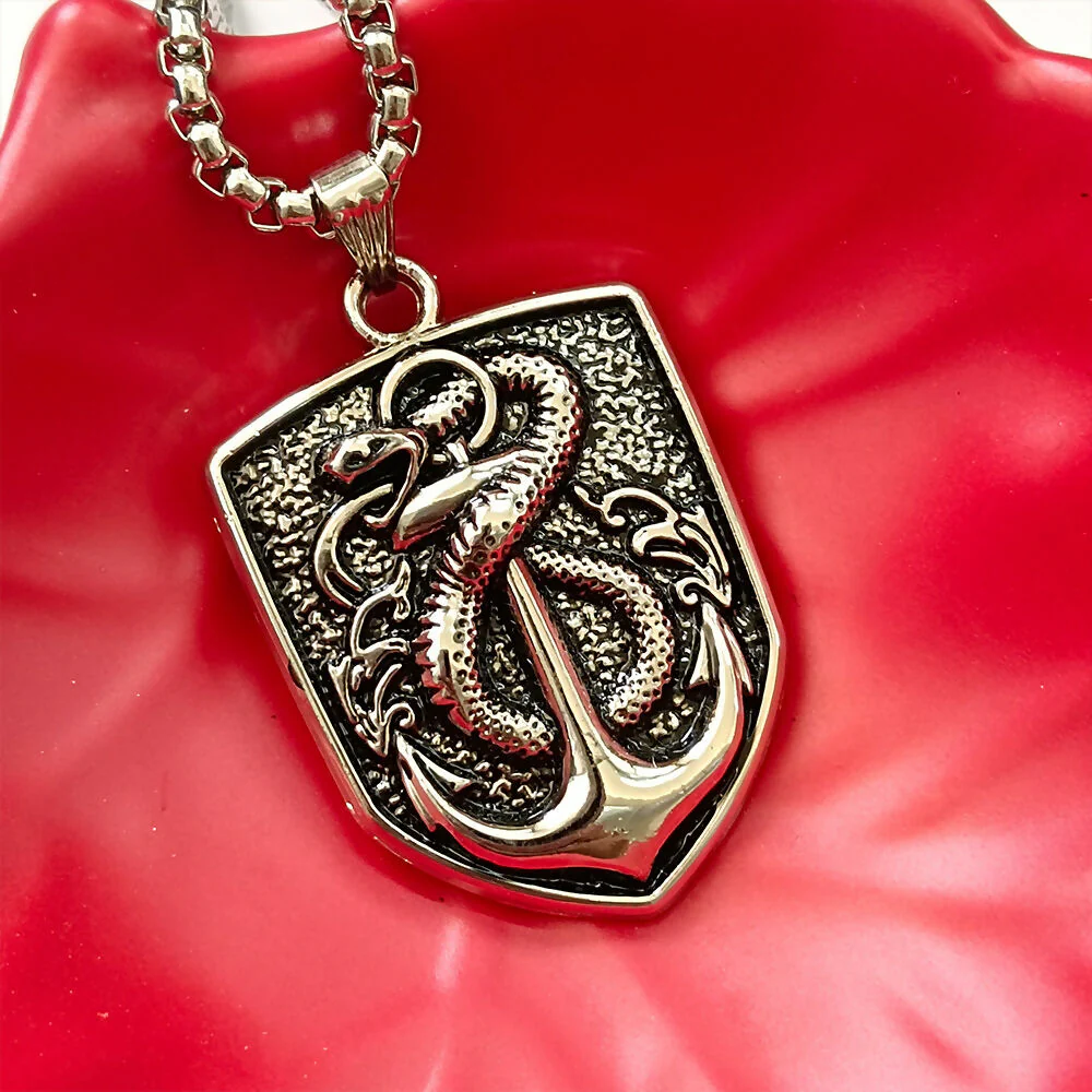 Silver Plated Shield Snake Pendant for Men - Image 7