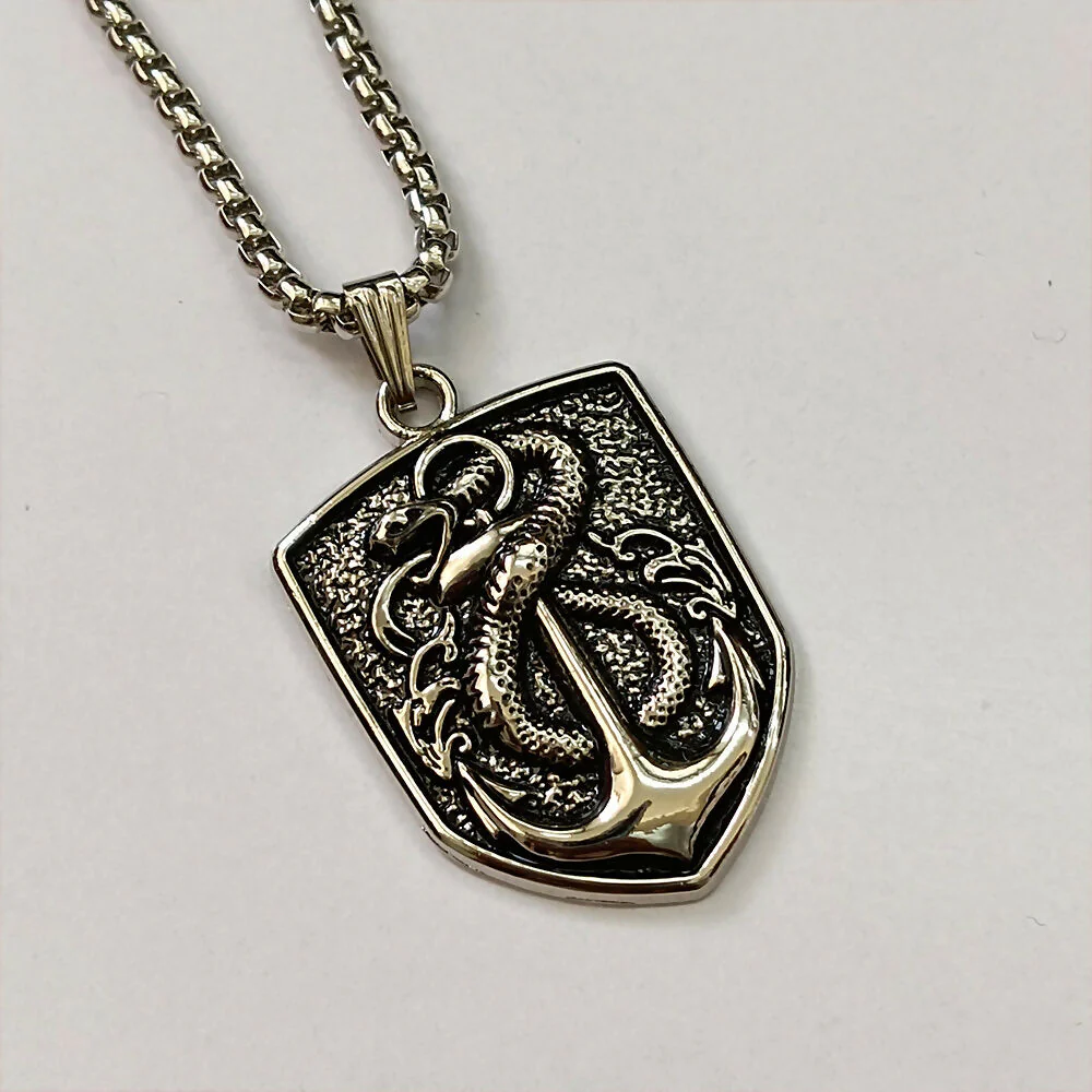 Silver Plated Shield Snake Pendant for Men - Image 8