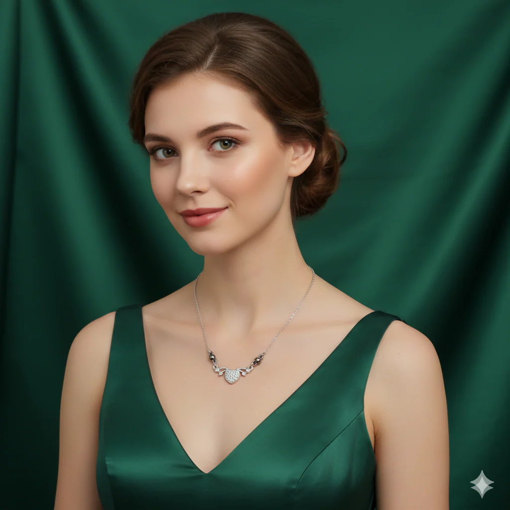 Silver Plated Sparkling Crystal Heart Wing Pendant Necklace For women and girls - Image 2