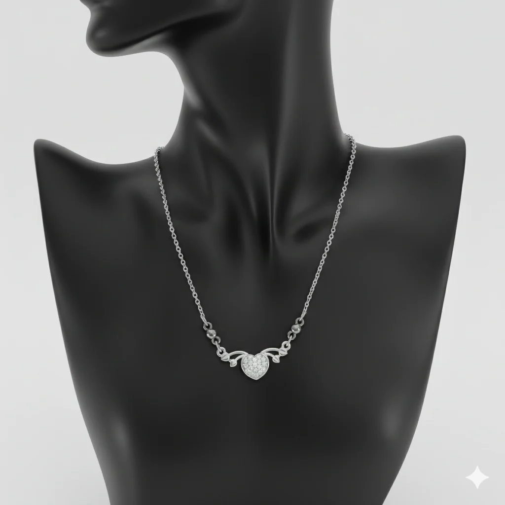 Silver Plated Sparkling Crystal Heart Wing Pendant Necklace For women and girls - Image 3