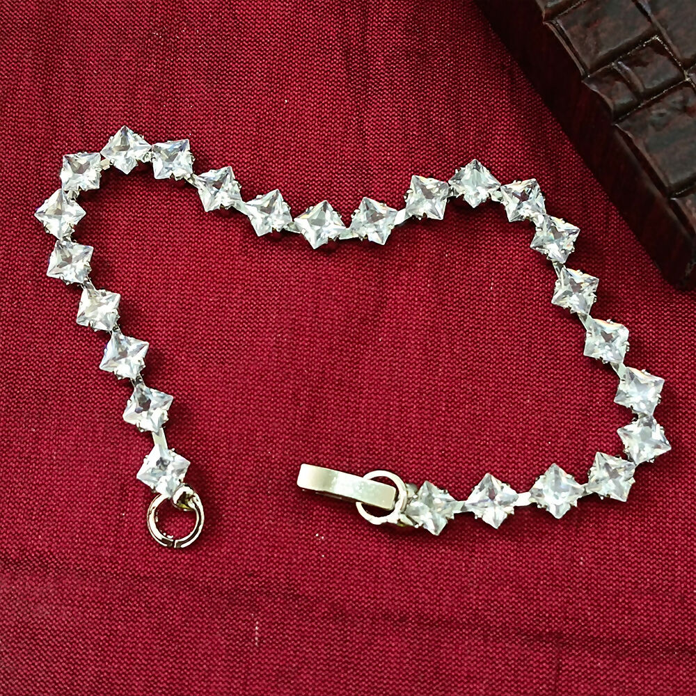 Silver Plated Square Ad Stone Chain Bracelet - Image 2