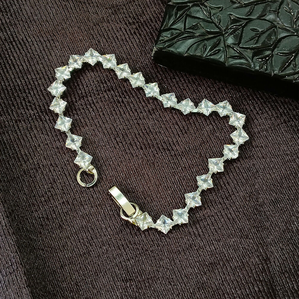 Silver Plated Square Ad Stone Chain Bracelet - Image 3