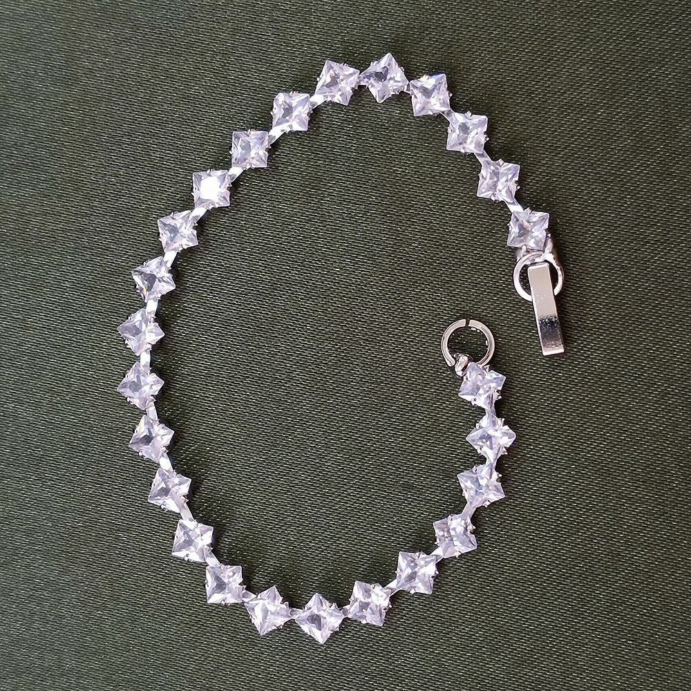 Silver Plated Square Ad Stone Chain Bracelet - Image 4