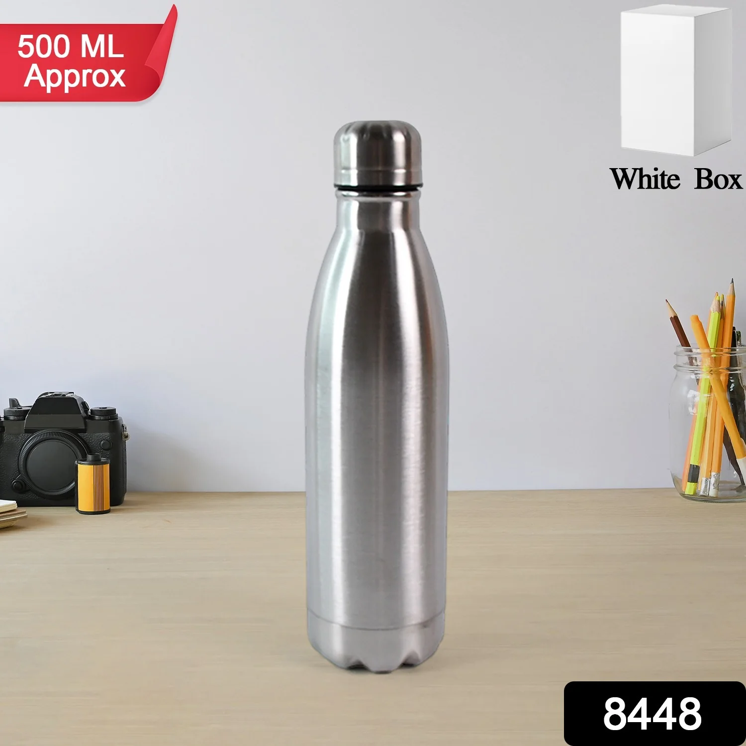 Silver Stainless Steel Water Bottle Approx 500 ML (1 Pc) - Image 2