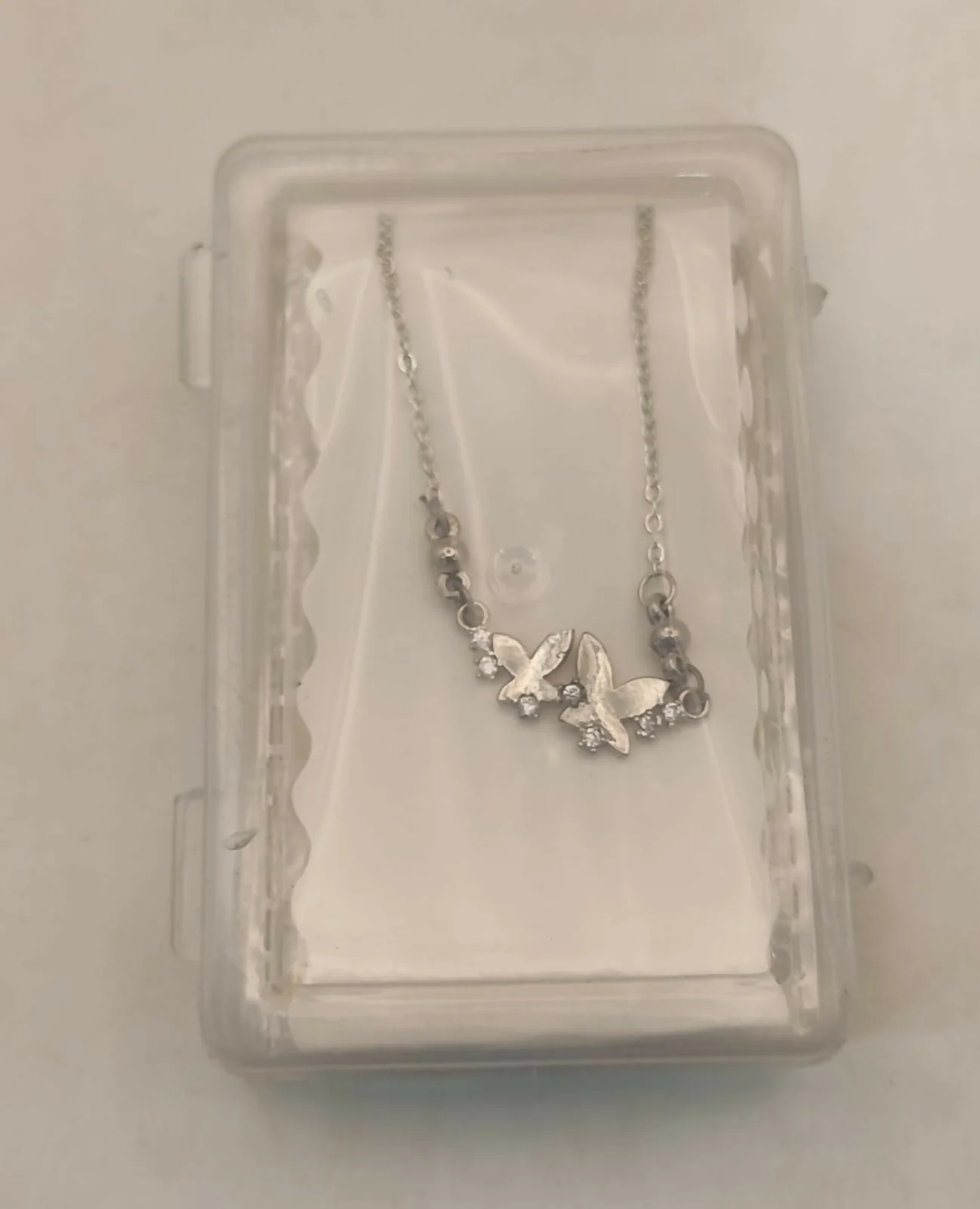 Silver Tone AD Pave Double Butterfly Bar Pendant Necklace - Image 5