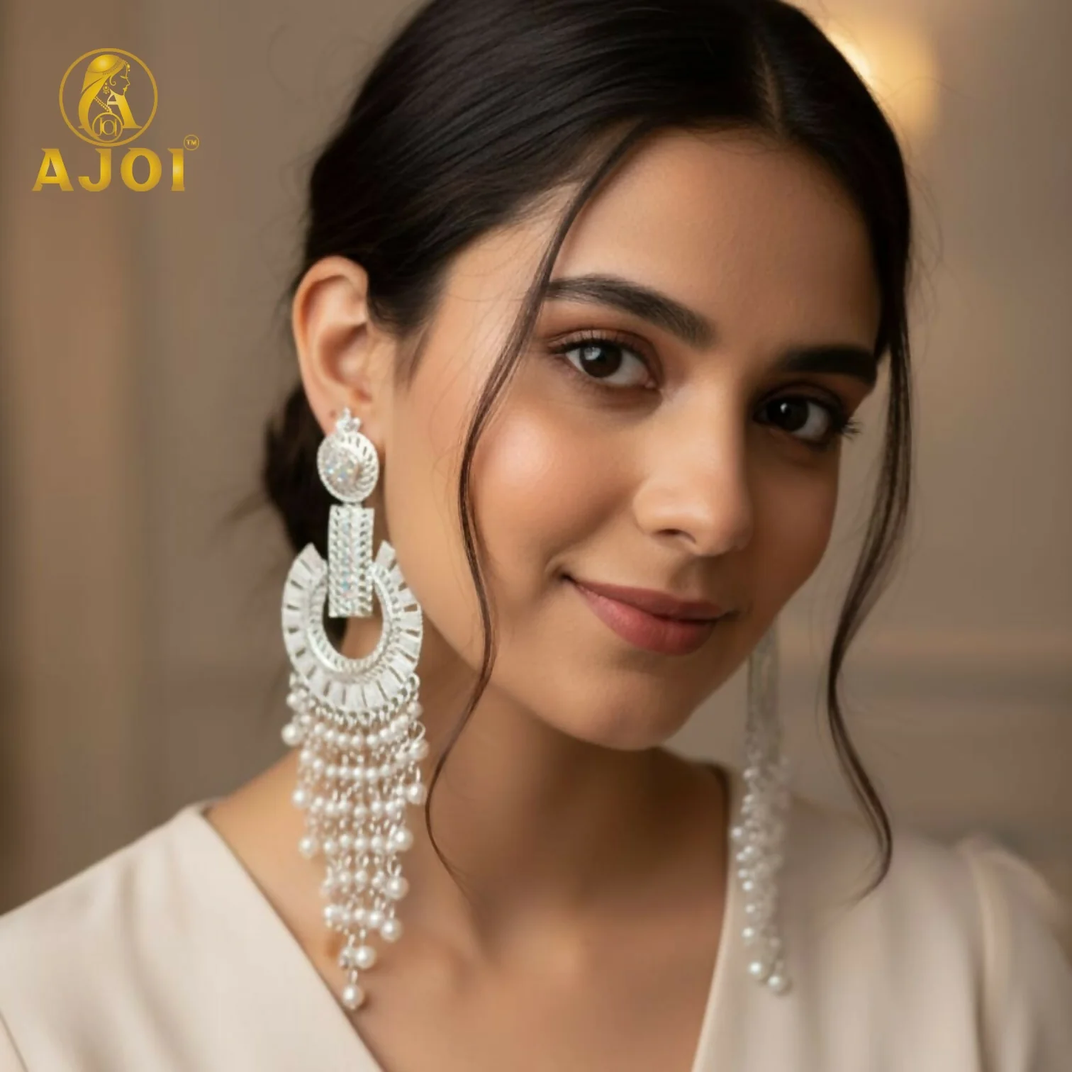 Silver-Tone Pearl Tassel Statement Earrings - Image 2