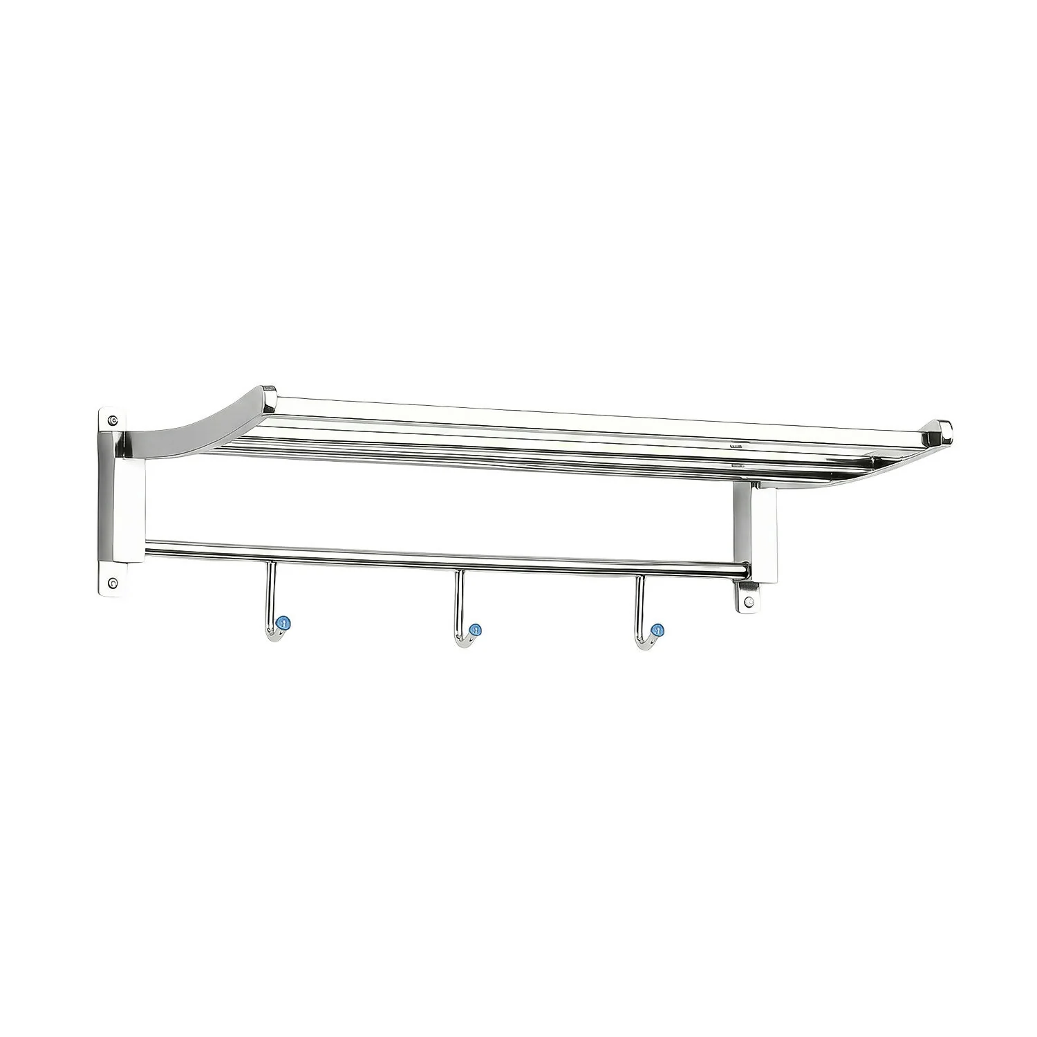 Single Decor Wall Mounted Bathroom Towel Rack with Storage Shelf and Hanging Hooks - Image 5