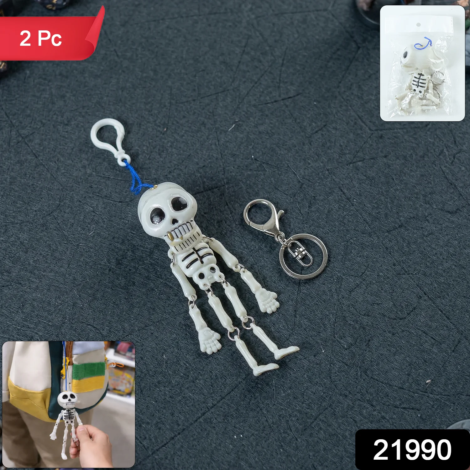Skeleton Doll Keychain with Metal Keychain Hook (2 Pc) - Image 2