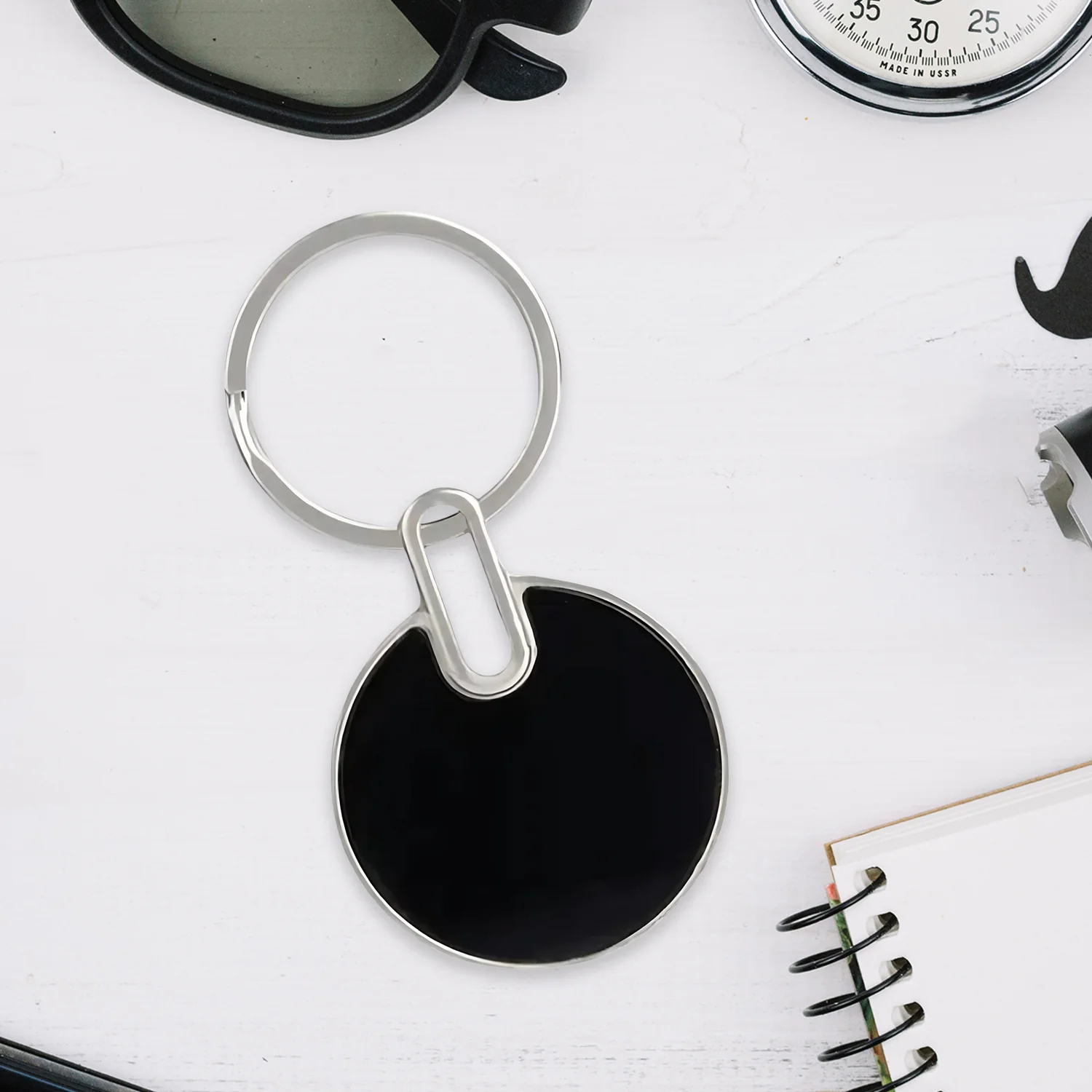 Sleek Black Round Metal Keychain (1 Pc) - Image 6