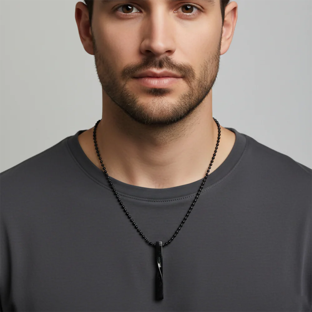 Sleek Twisted Black Bar Chain Pendant for Men - Image 2