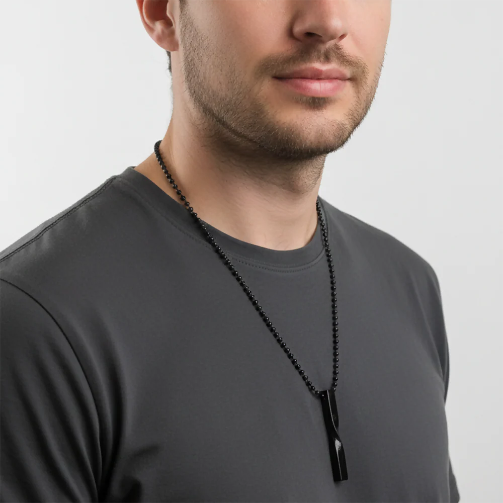 Sleek Twisted Black Bar Chain Pendant for Men - Image 6