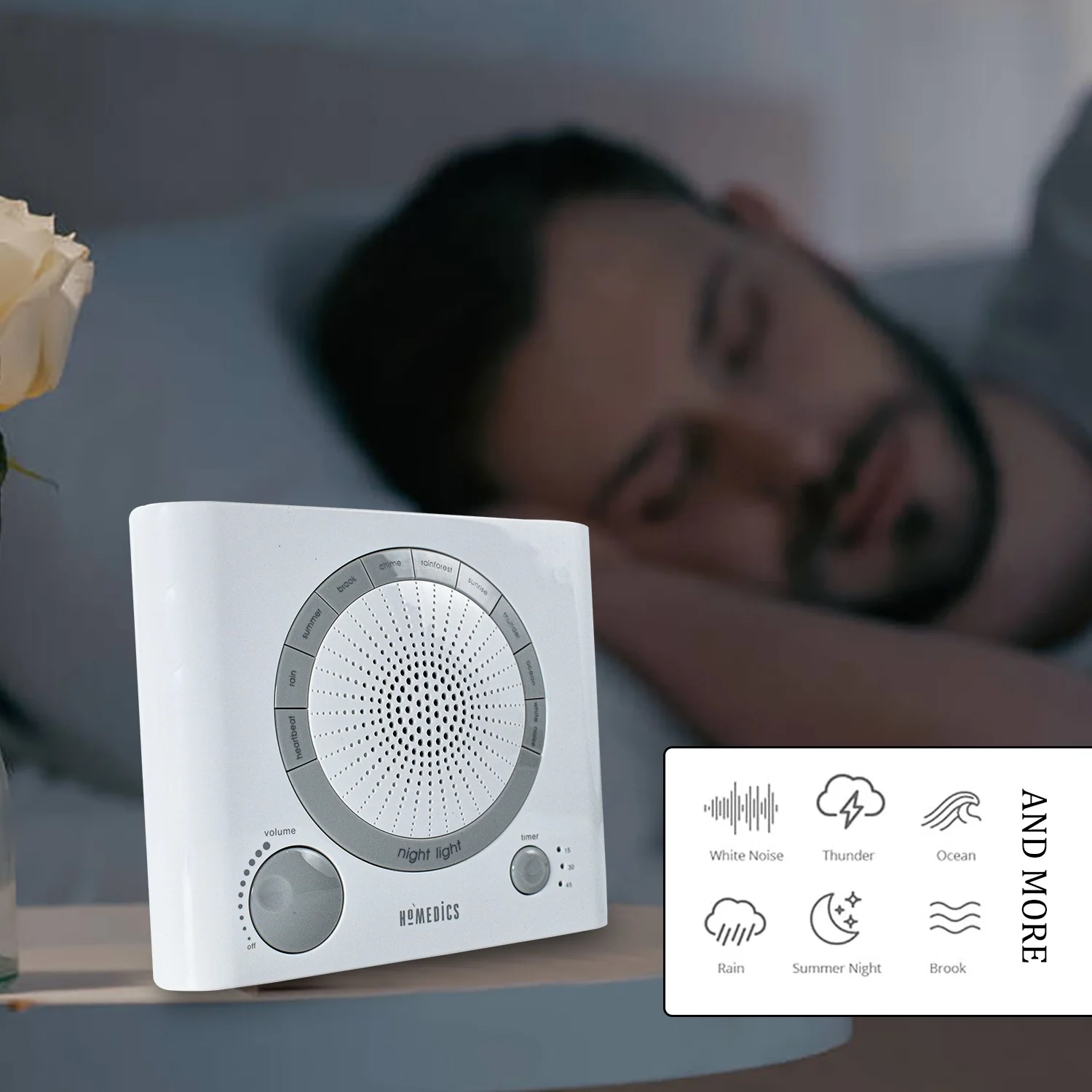 Sleep Therapy Sound Machine with 8 Soothing Sounds (Battery, Timer Option) - Image 7