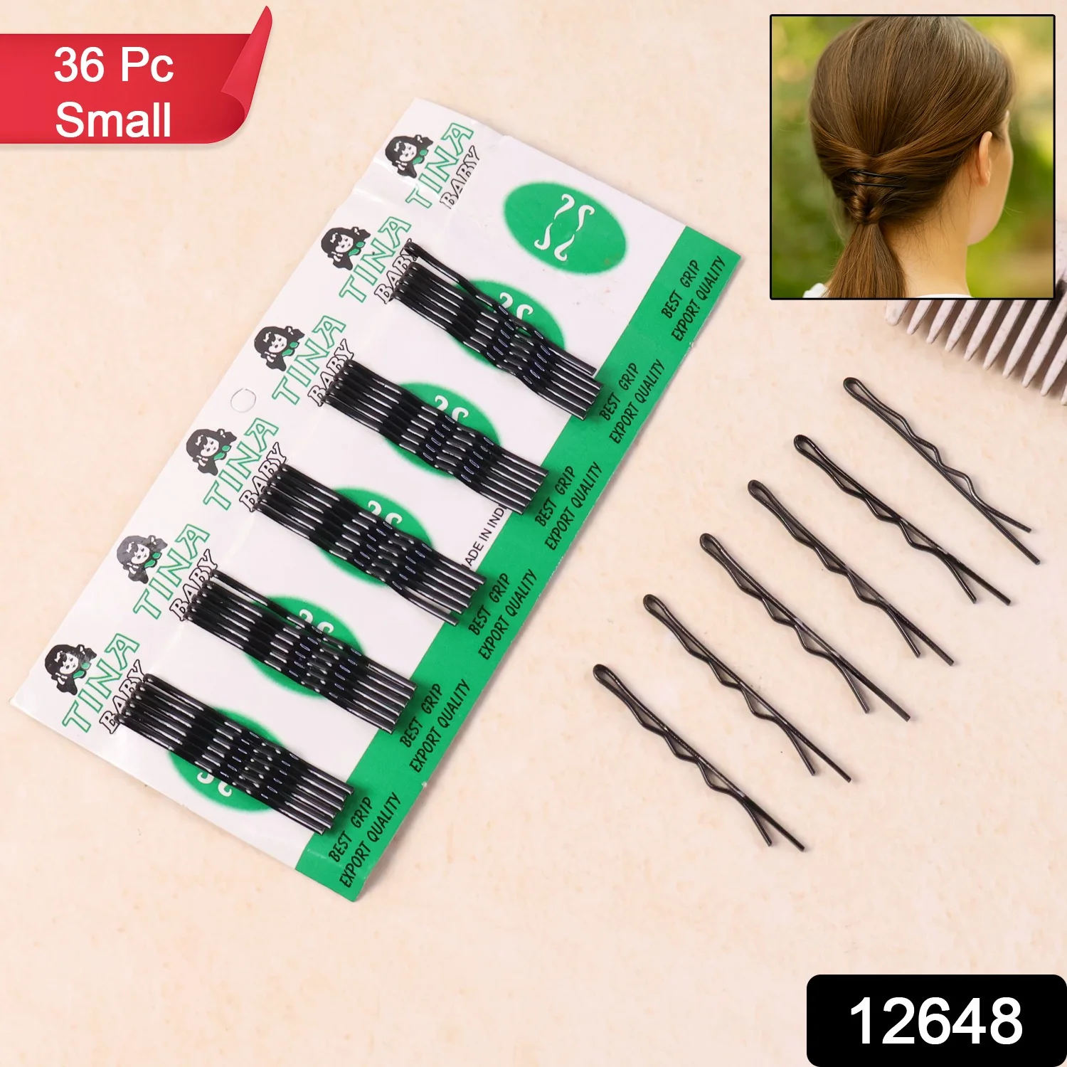 Small Black Hair Bobby Pins (36 Pc) - Image 2
