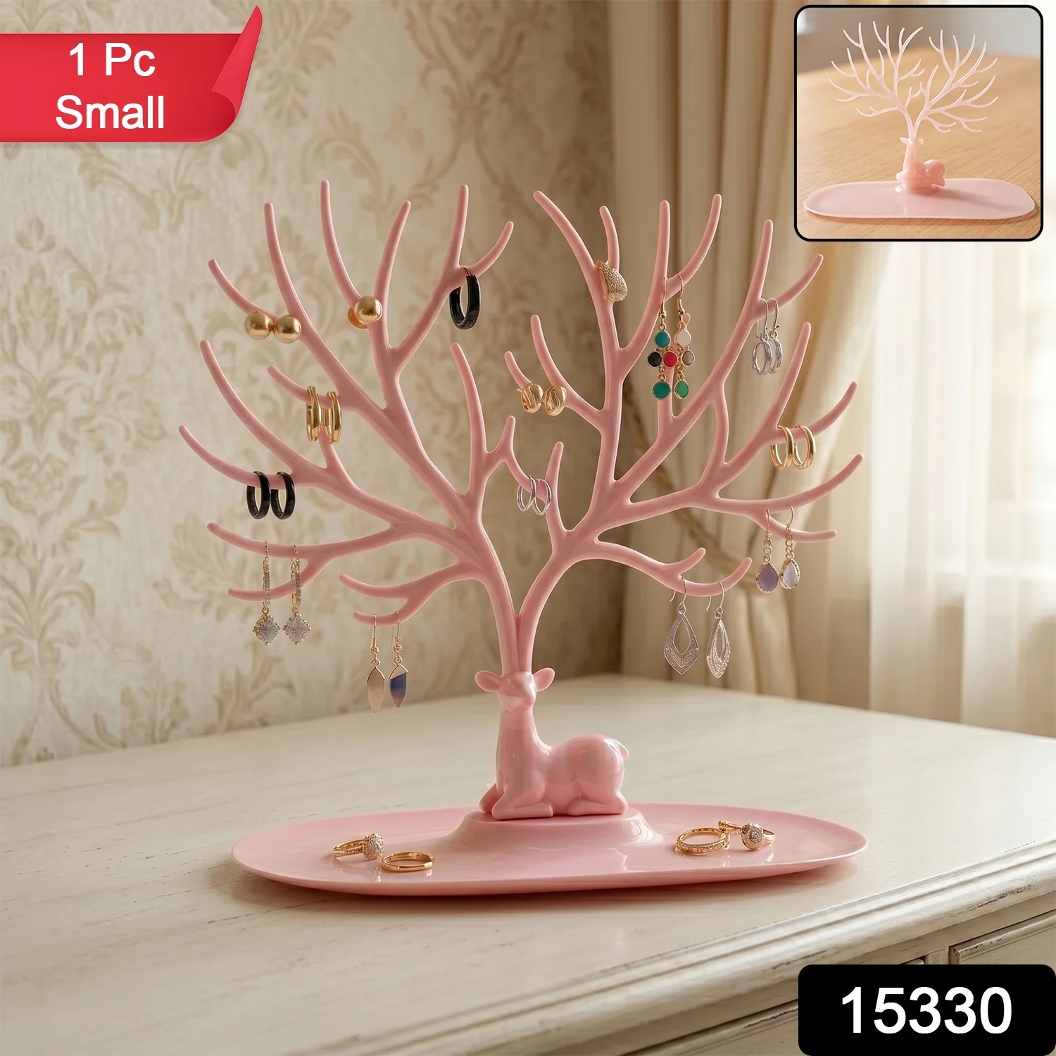 Small Deer Antlers Jewelry Stand Tree-Shaped Earring and Ring Organizer with Base - Image 2