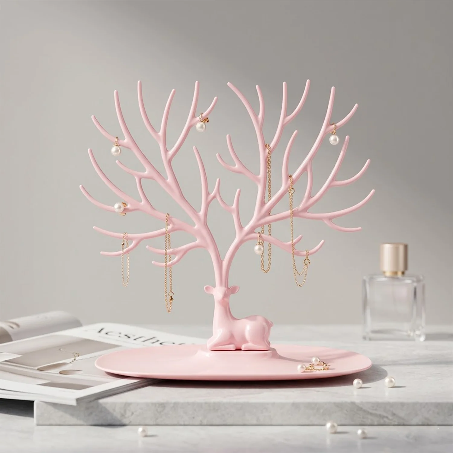 Small Deer Antlers Jewelry Stand Tree-Shaped Earring and Ring Organizer with Base - Image 3