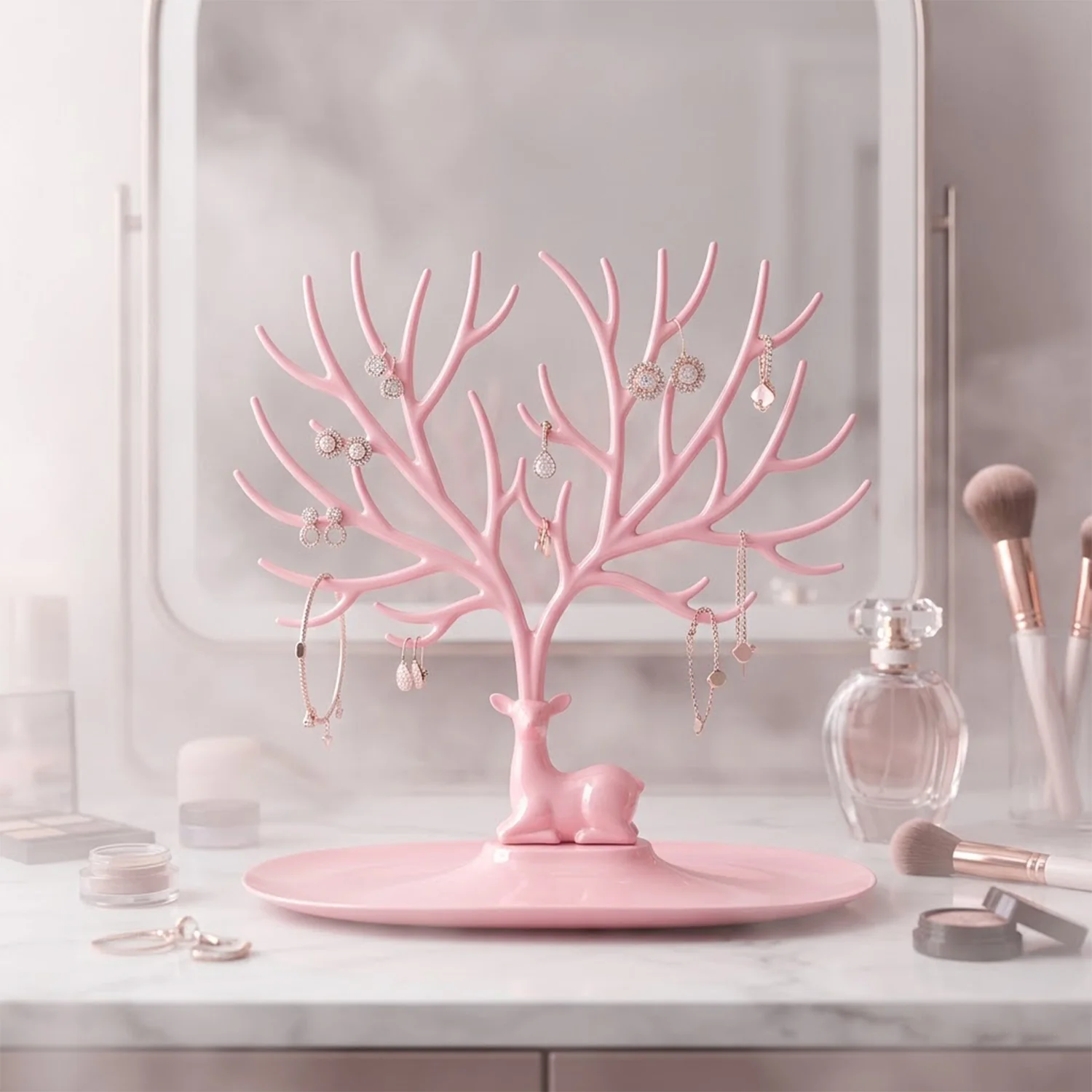 Small Deer Antlers Jewelry Stand Tree-Shaped Earring and Ring Organizer with Base - Image 7