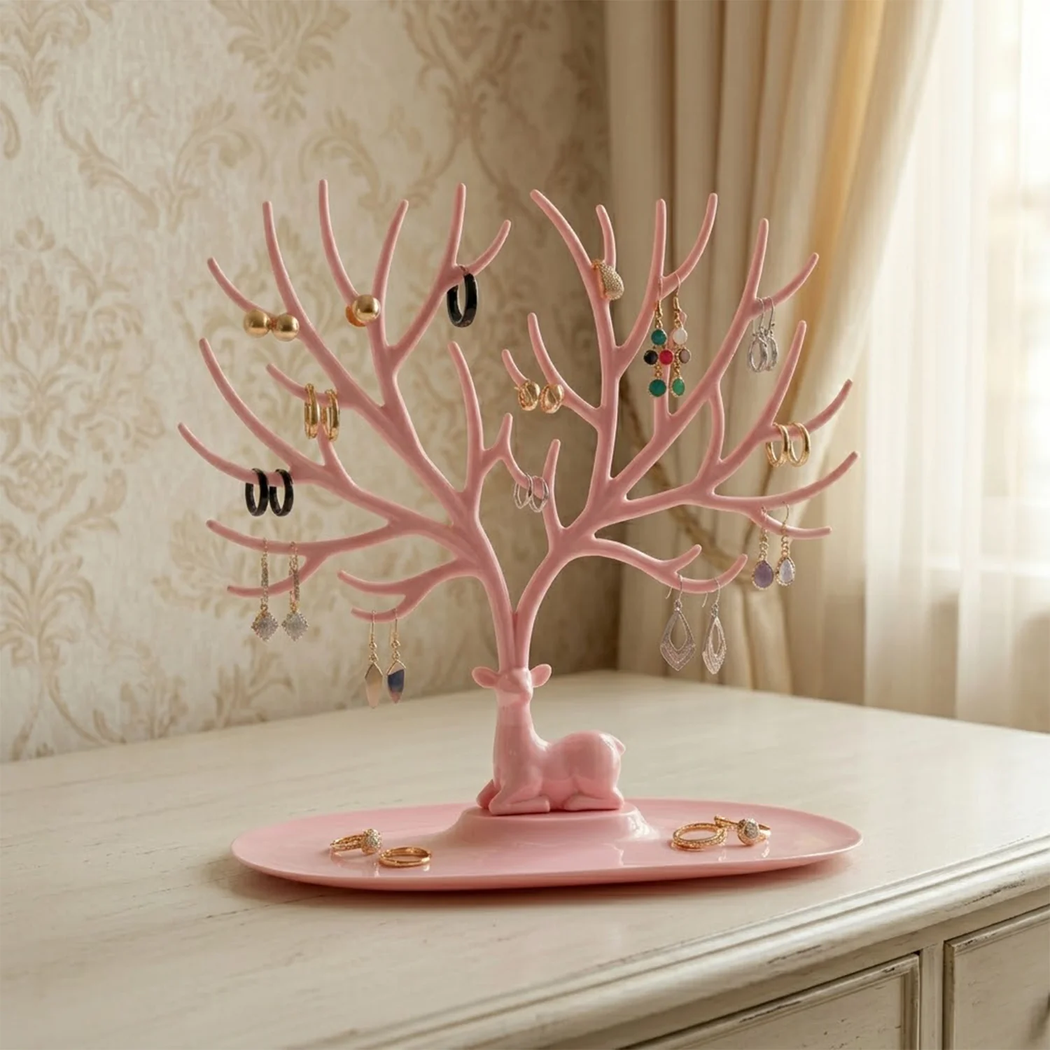 Small Deer Antlers Jewelry Stand Tree-Shaped Earring and Ring Organizer with Base - Image 8