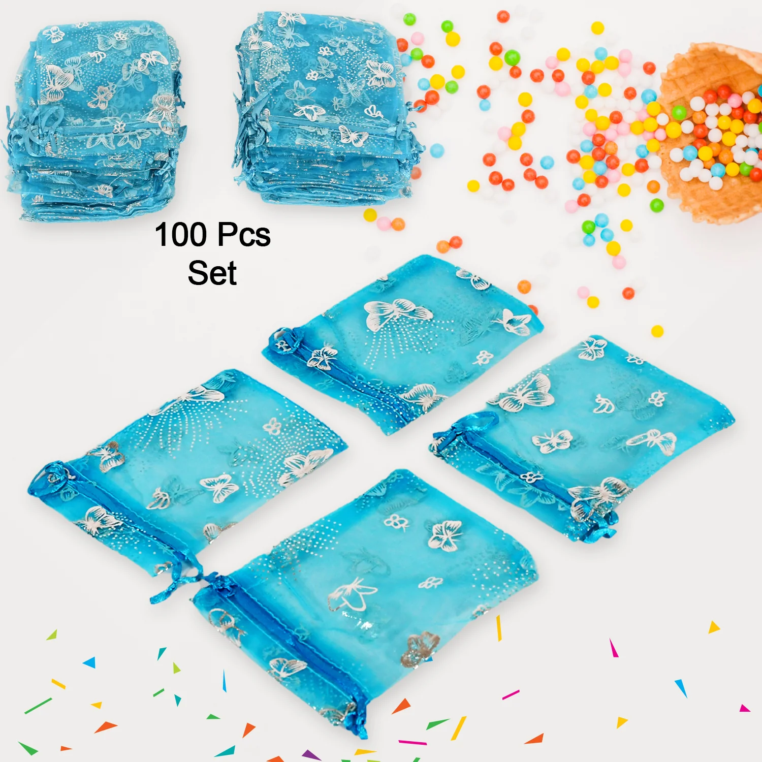 Organza Return Gift Bags Small Mesh Bags Drawstring Gift Bags Christmas Drawstring Organza Gift Bags, Wedding Party Festival Gift Bags, Jewellery Packing Pouch Dry Fruit Pouch 10×12 Cm (100 Pcs Set) - Image 3