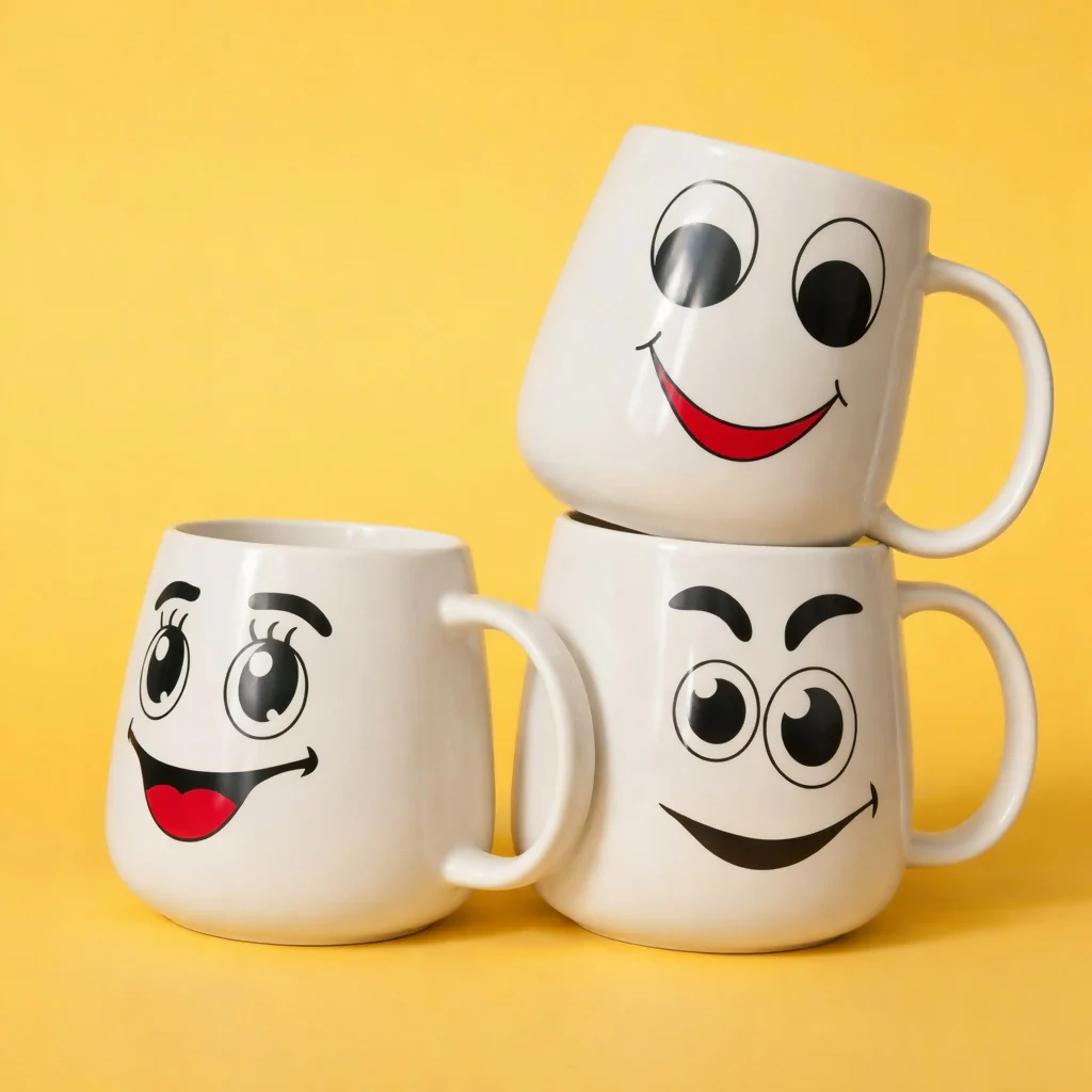 Smiley Face Printed Ceramic Coffee Mug Cute Tea Cup (Design may vary) - Image 4