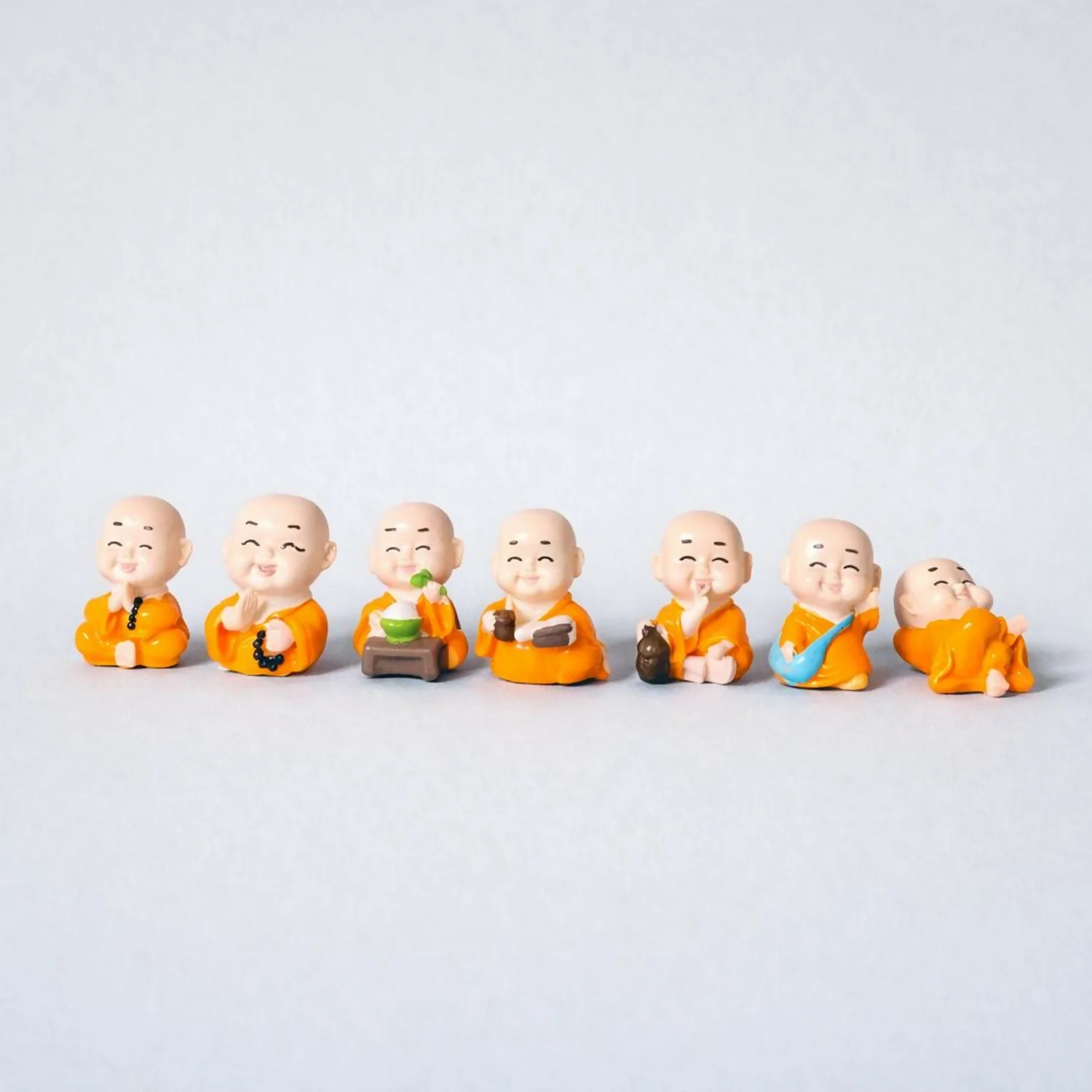 Smiling Monk Showpiece Set of 8 | Mini Buddha Figurines for Home Decor - Image 2
