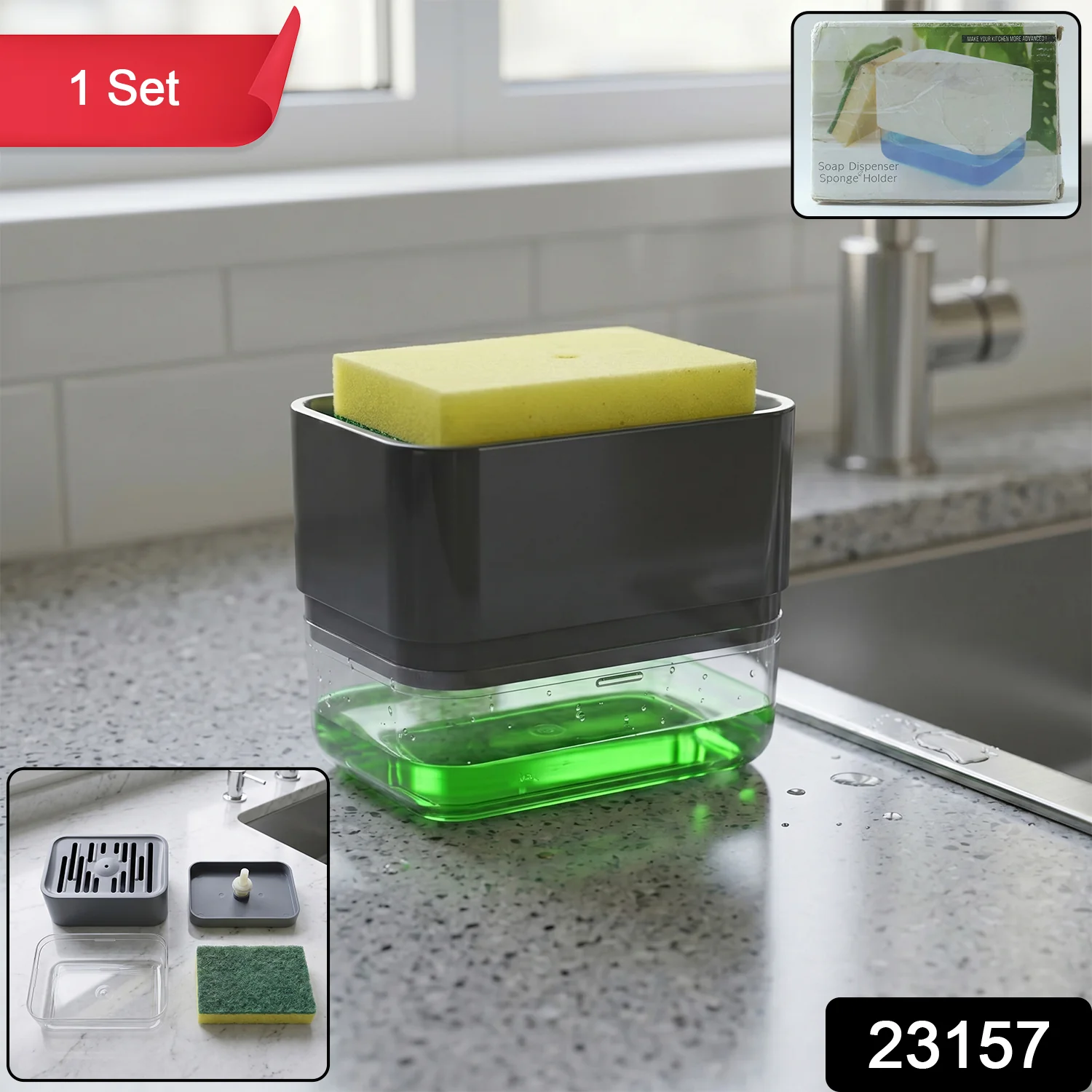 Soap Dispenser with Sponge Holder (1 Set) - Image 2