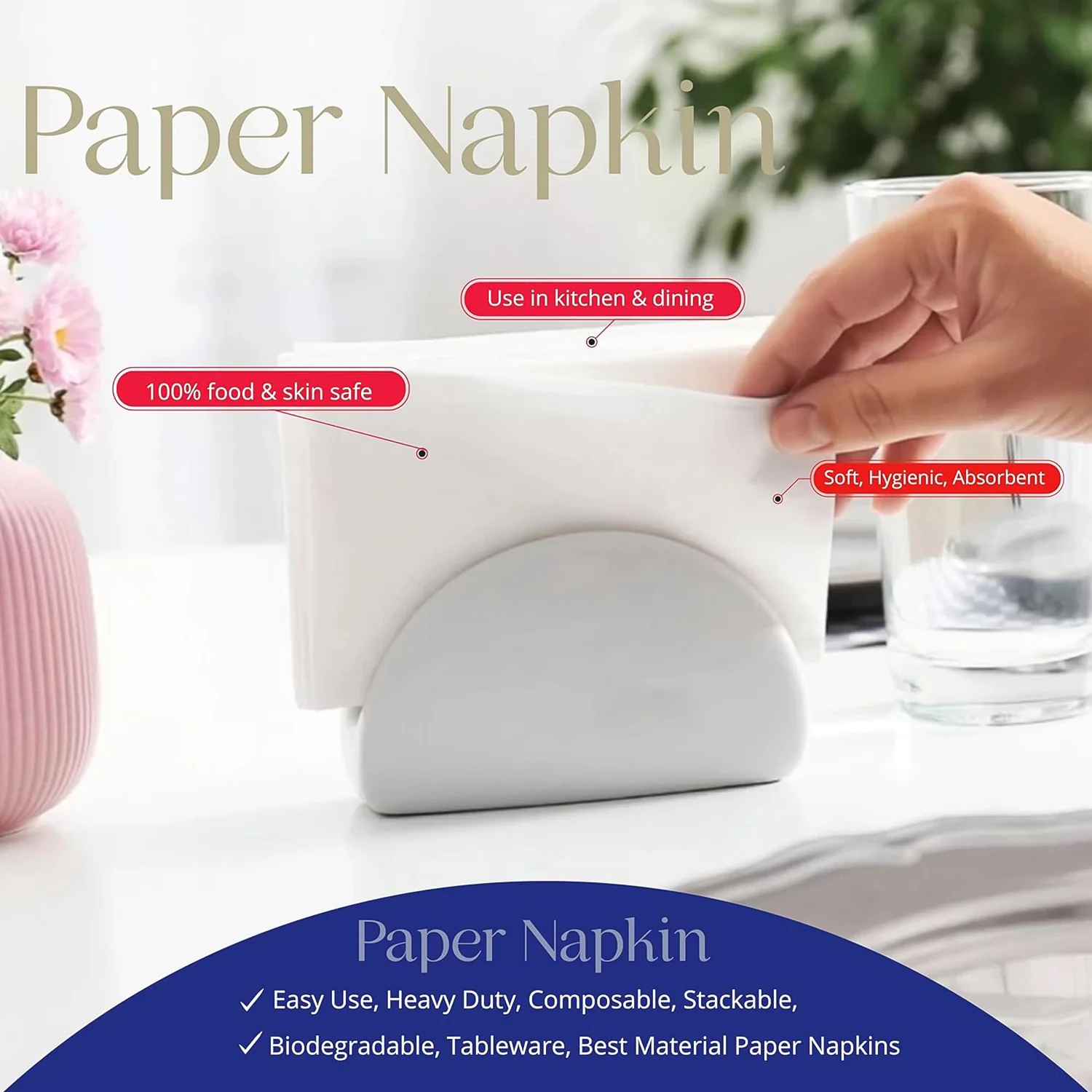 Soft & Absorbent Disposable Tissue Napkins  / Paper (75 Pc) - Image 8