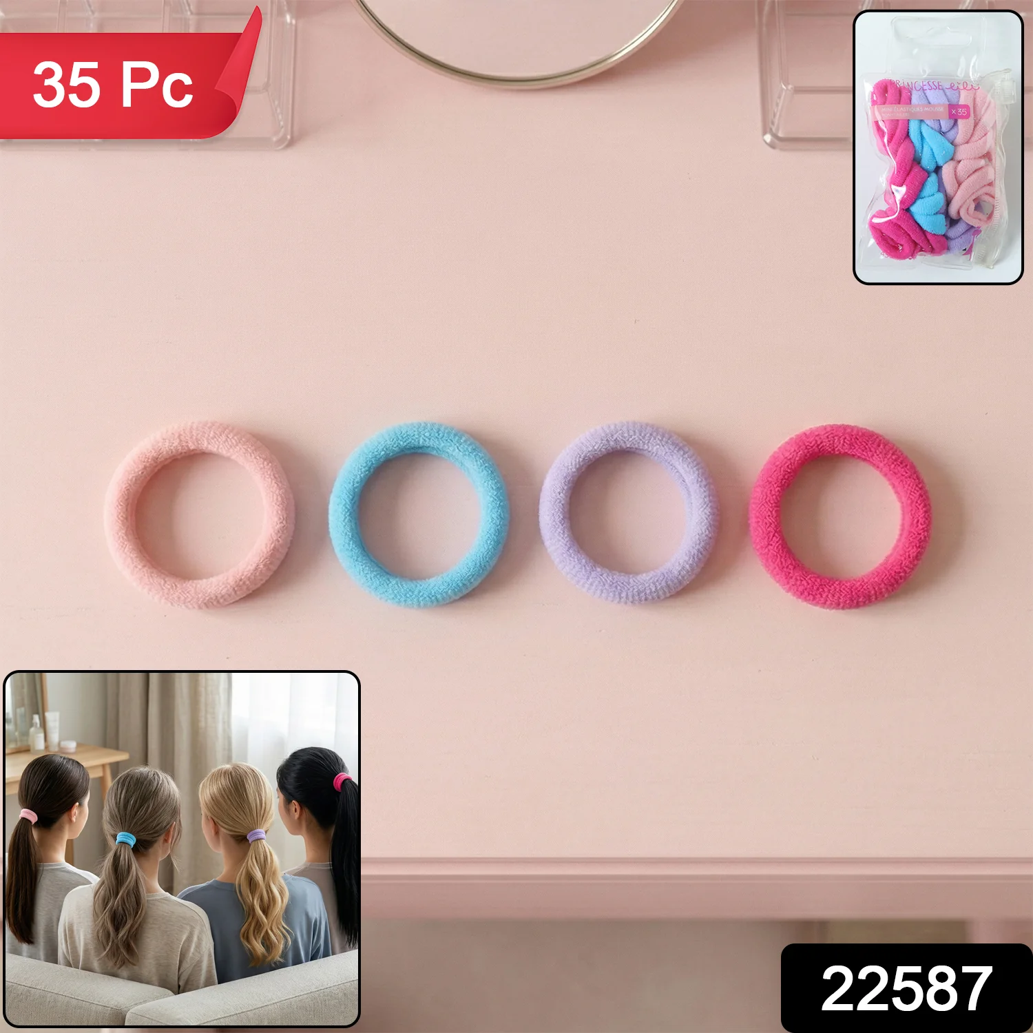 Soft Elastic Hair Bands 35 Pc Set – Stretchable No Damage Hair Ties - Image 2