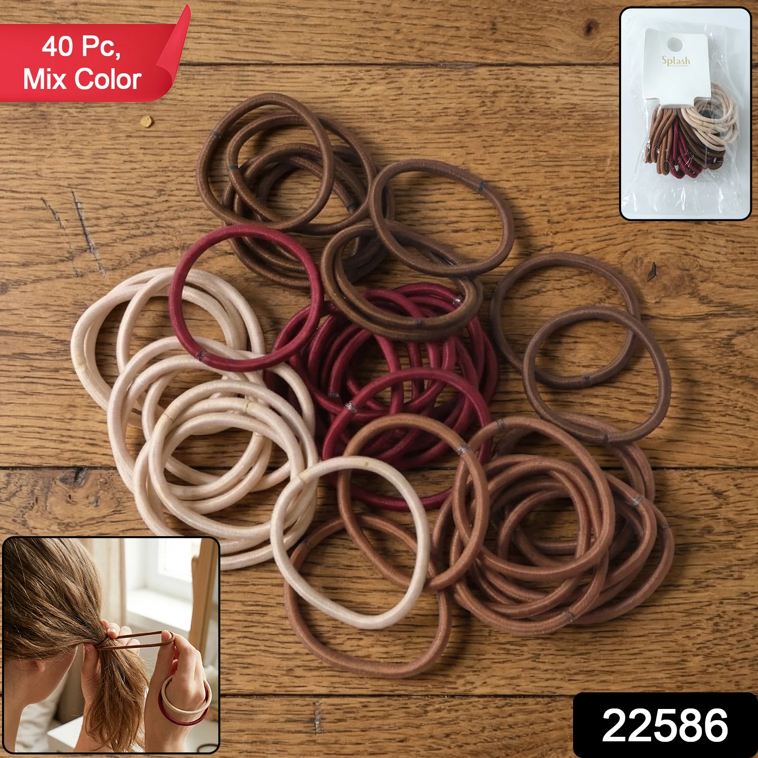 Soft Elastic Hair Bands for Women & Girls 40 Pc Mix Color - Image 2