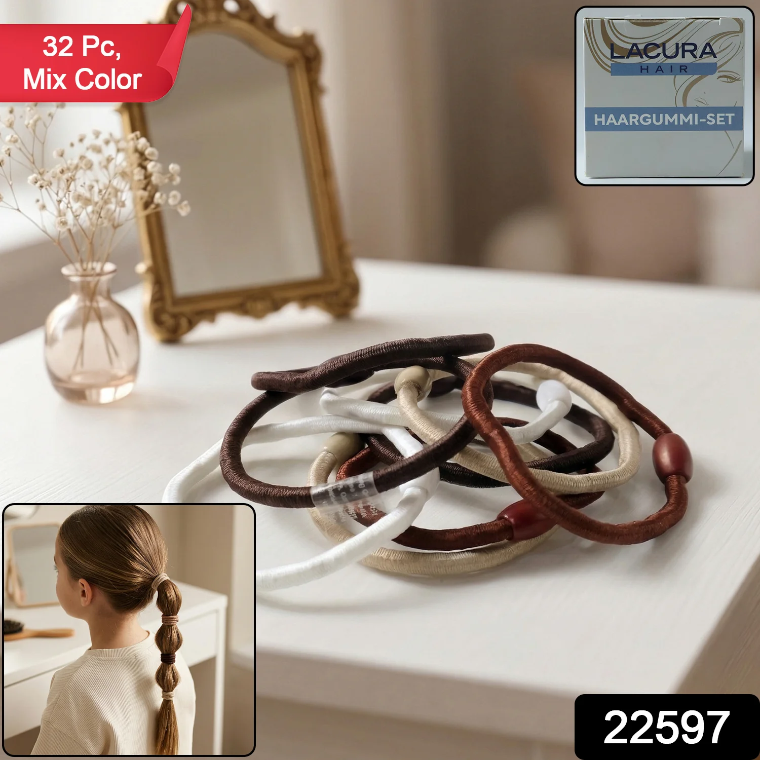 Soft Elastic Hair Rubber Bands Set (32 Pc Mix Color) - Image 2