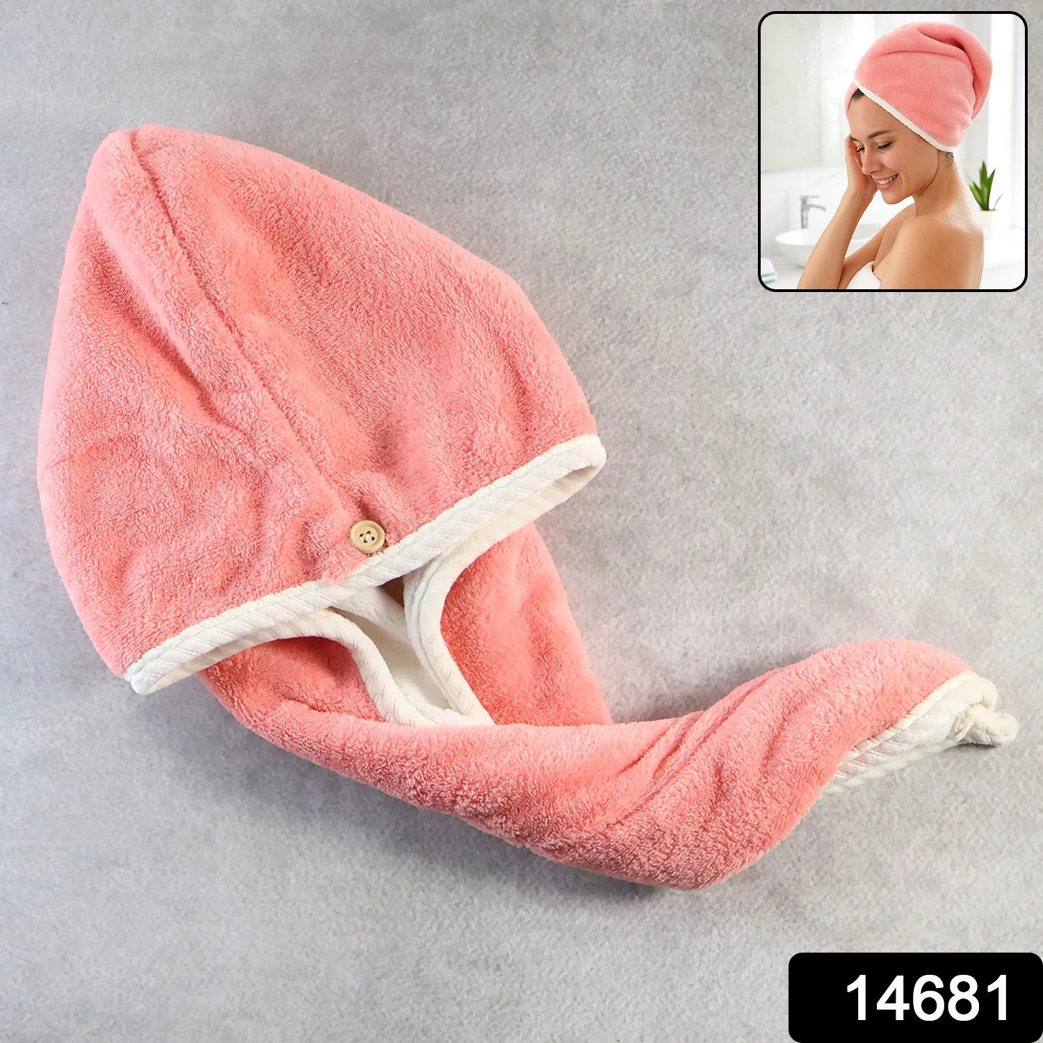 Soft Microfiber Hair Drying Towel Cap with Button Loop (1 Pc) - Image 2