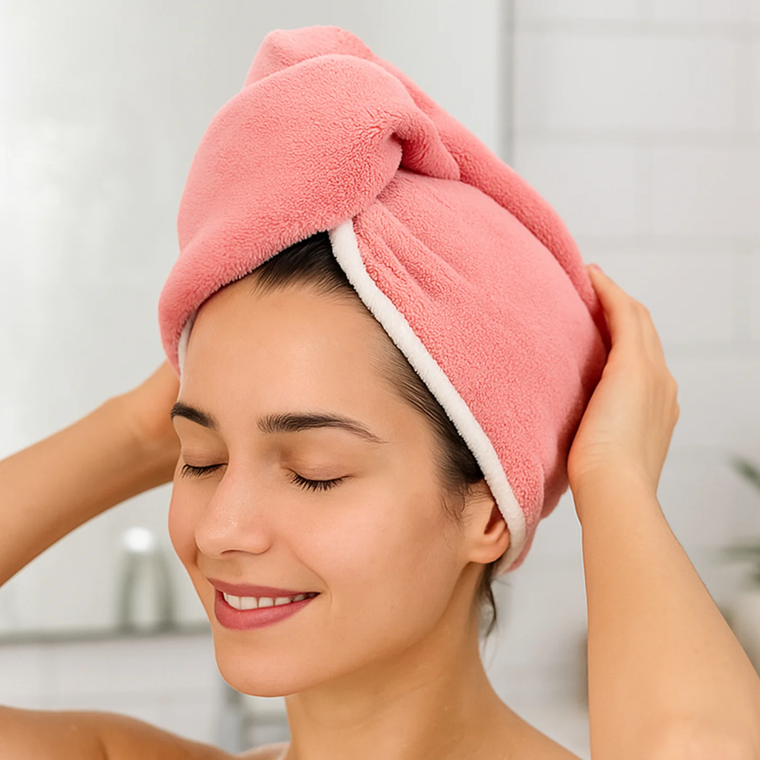 Soft Microfiber Hair Drying Towel Cap with Button Loop (1 Pc) - Image 6