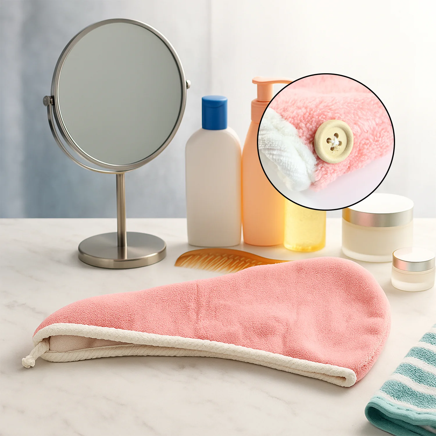 Soft Microfiber Hair Drying Towel Cap with Button Loop (1 Pc) - Image 7