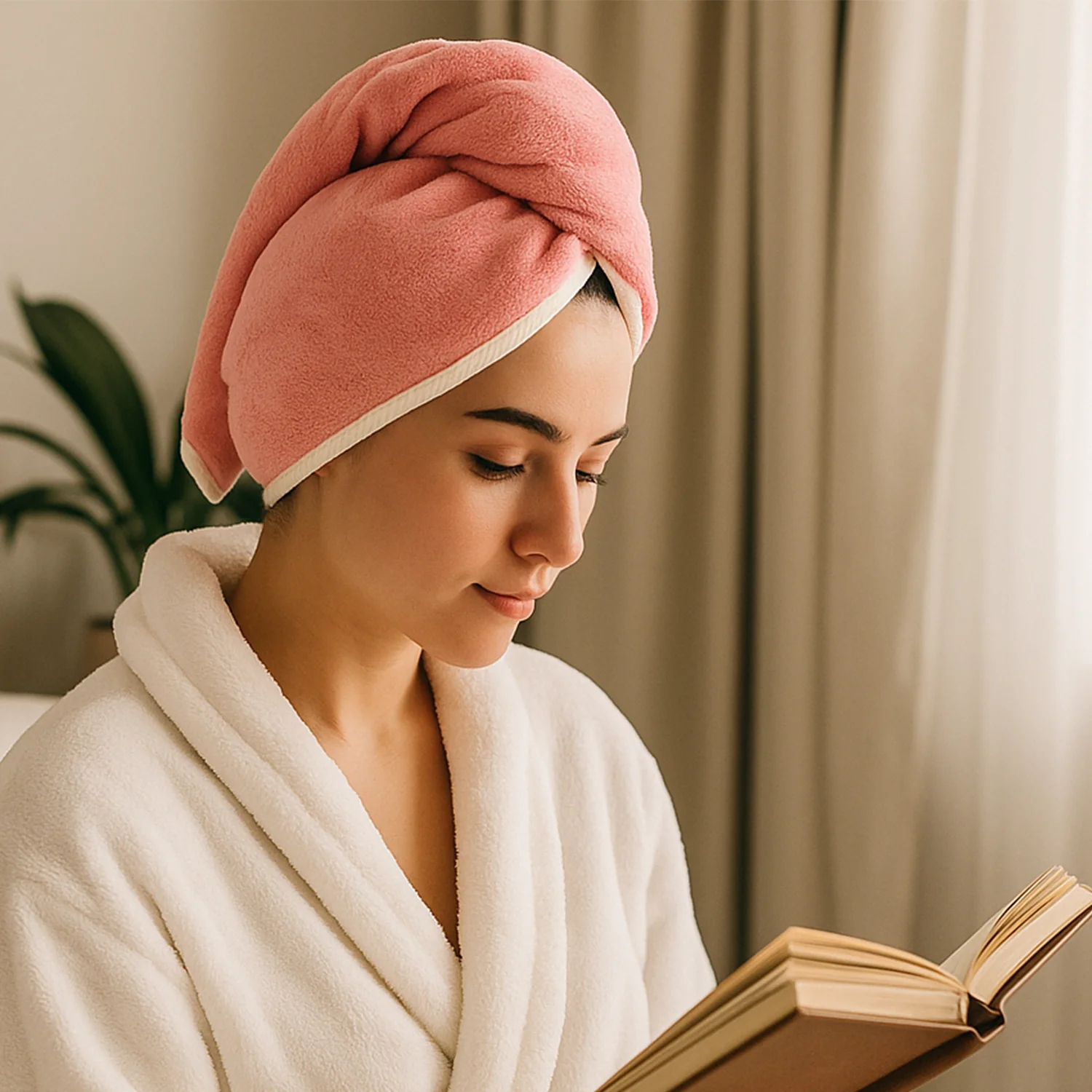 Soft Microfiber Hair Drying Towel Cap with Button Loop (1 Pc) - Image 8