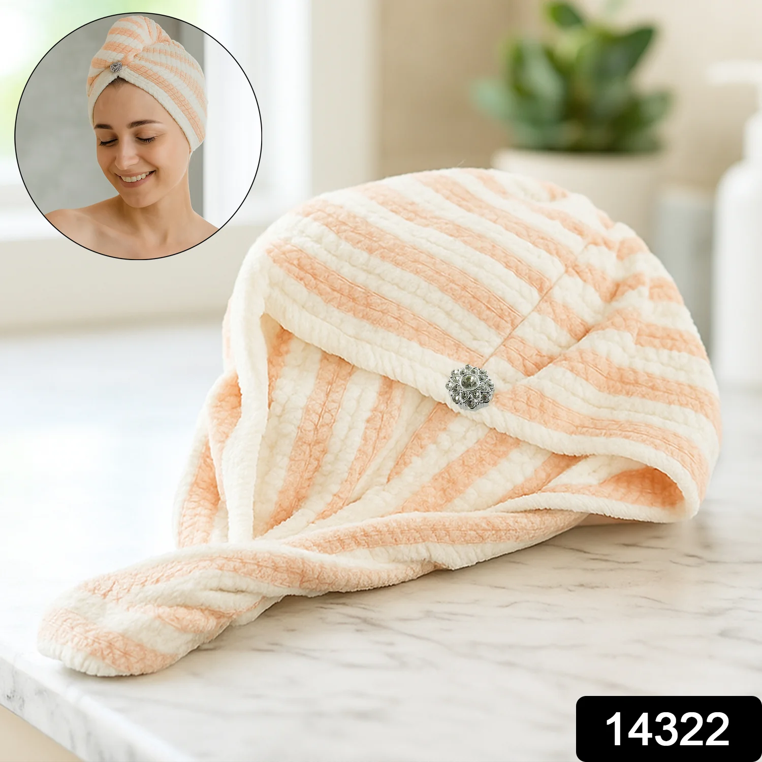 Soft Microfiber Hair Drying Towel Wrap with Cute Teddy Bear Button (1 Pc) - Image 2