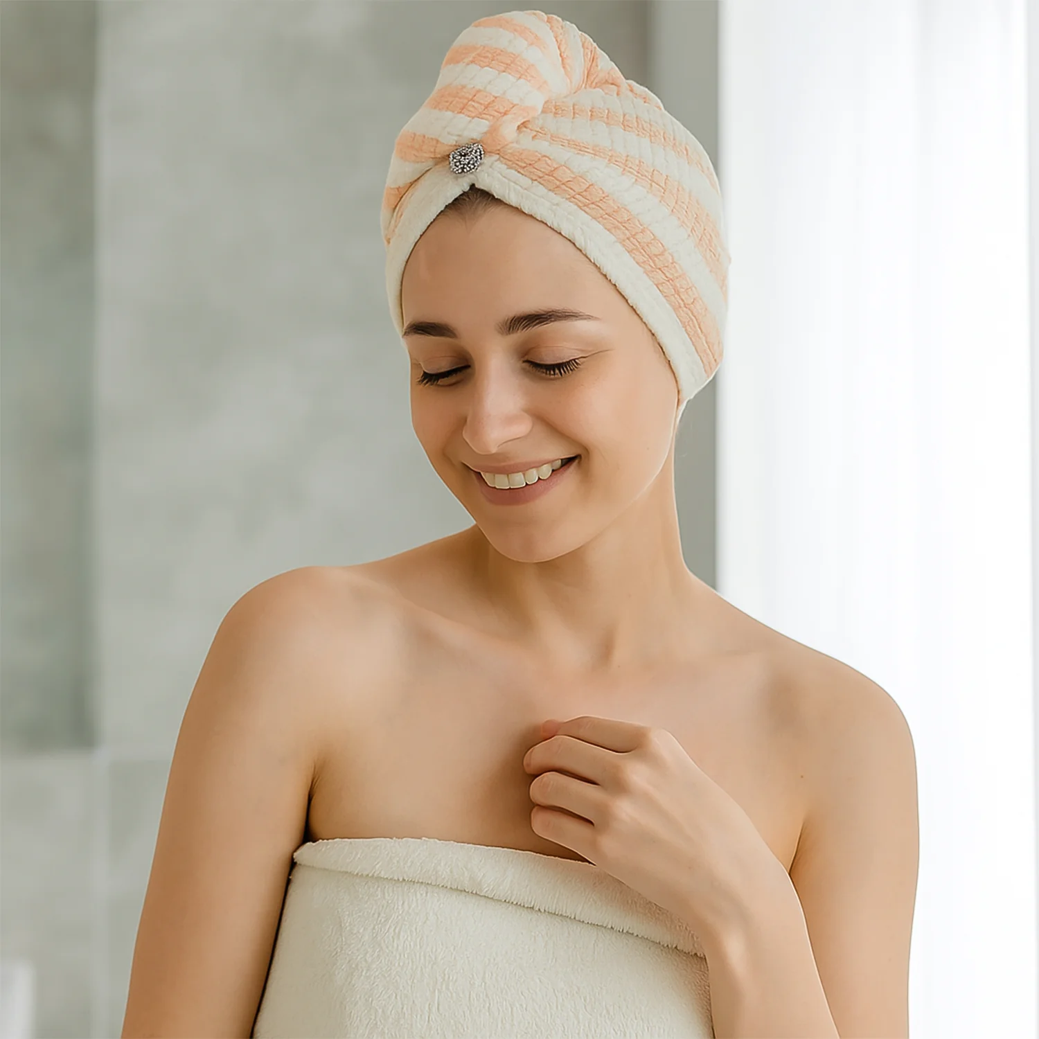 Soft Microfiber Hair Drying Towel Wrap with Cute Teddy Bear Button (1 Pc) - Image 3
