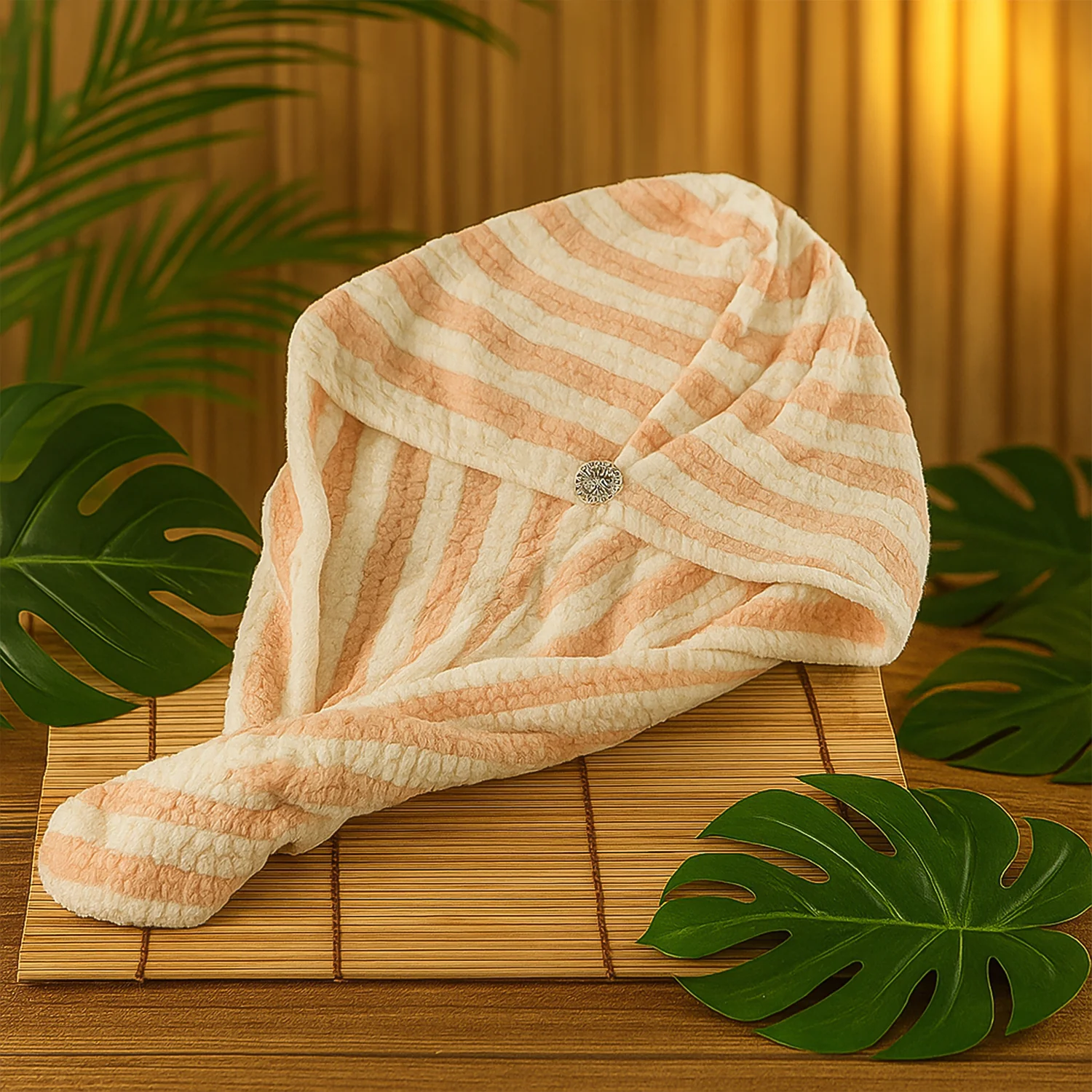 Soft Microfiber Hair Drying Towel Wrap with Cute Teddy Bear Button (1 Pc) - Image 4