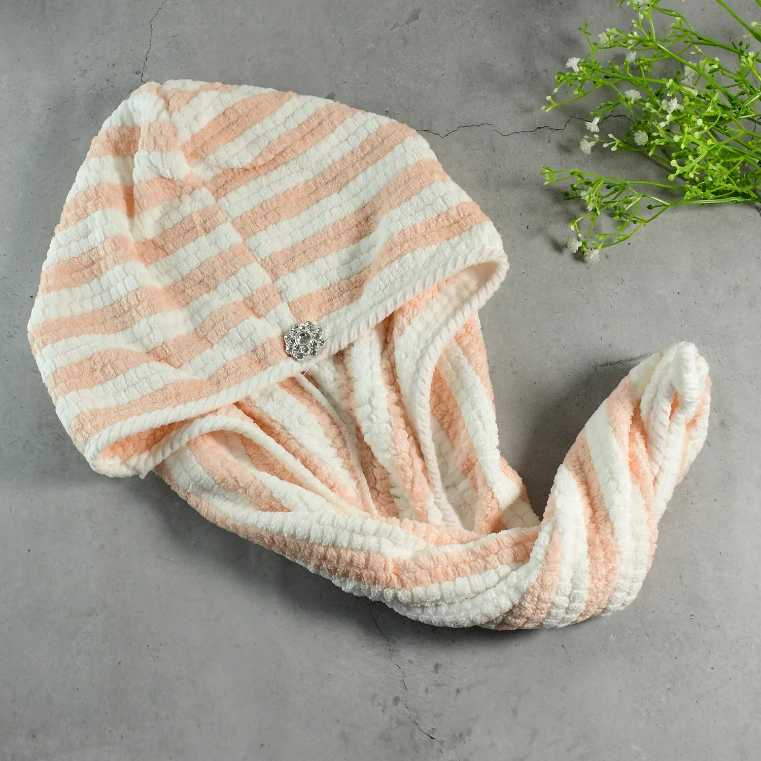 Soft Microfiber Hair Drying Towel Wrap with Cute Teddy Bear Button (1 Pc) - Image 6