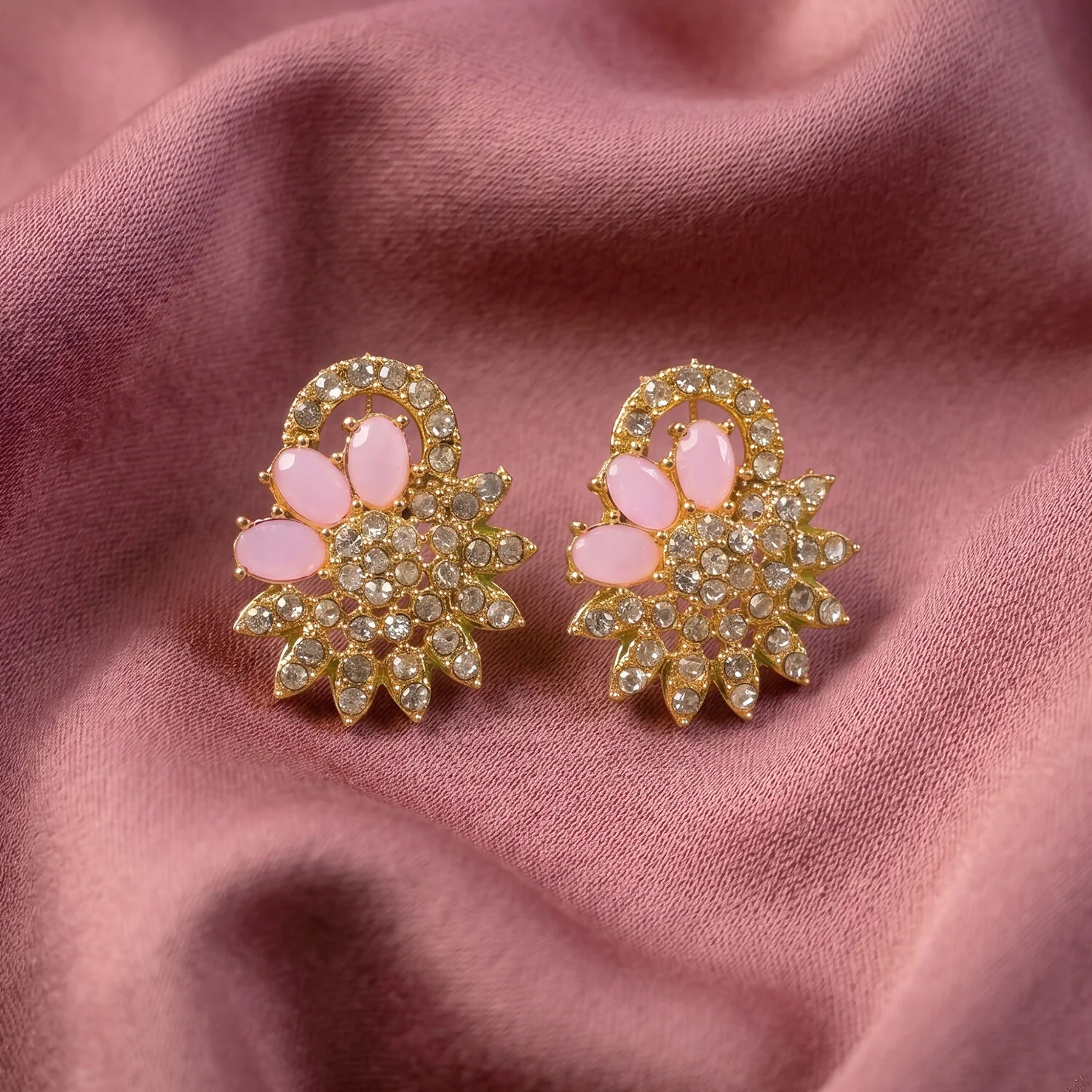 Soft Pink Plated Necklace & Earrings Set For Woman - Image 4