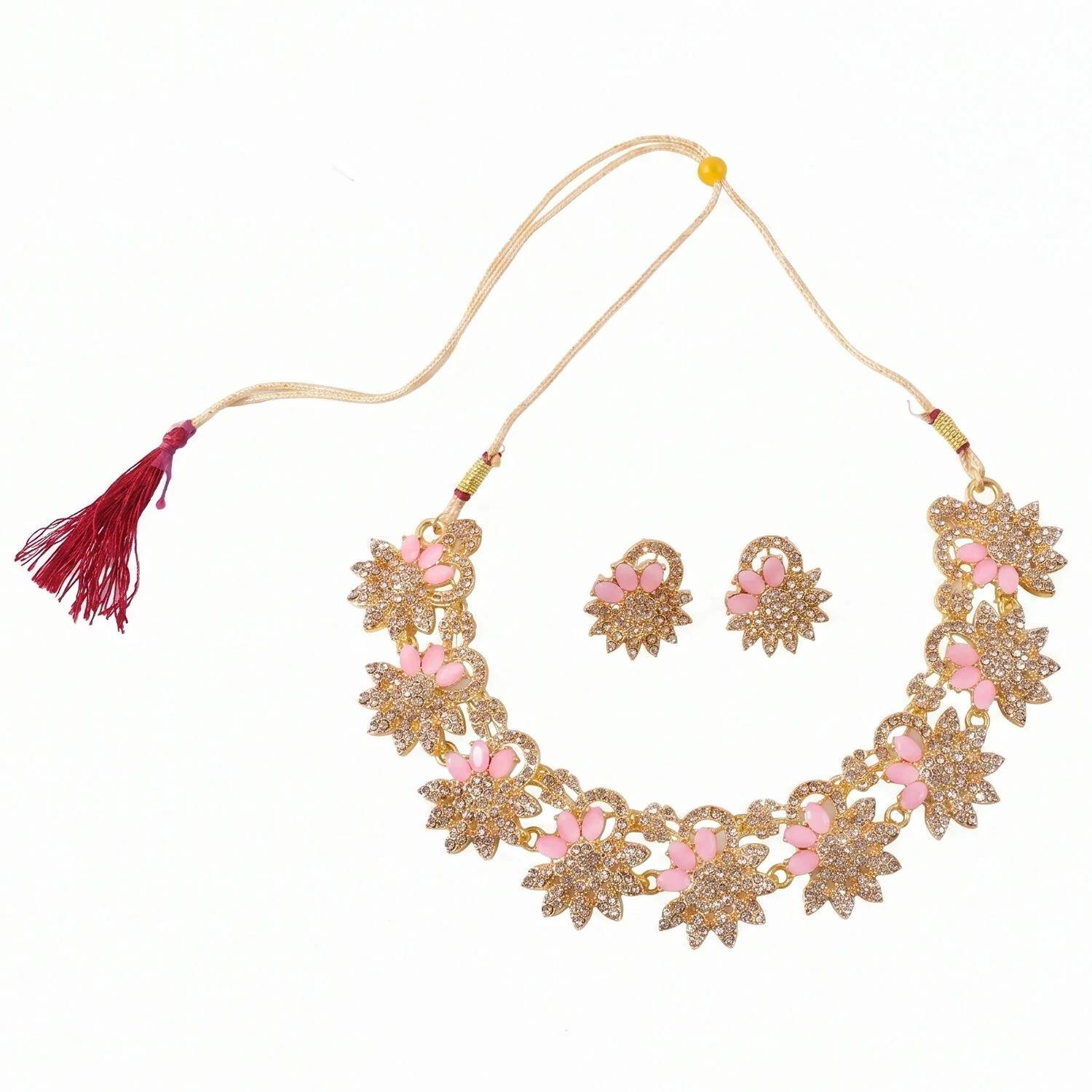Soft Pink Plated Necklace & Earrings Set For Woman - Image 6