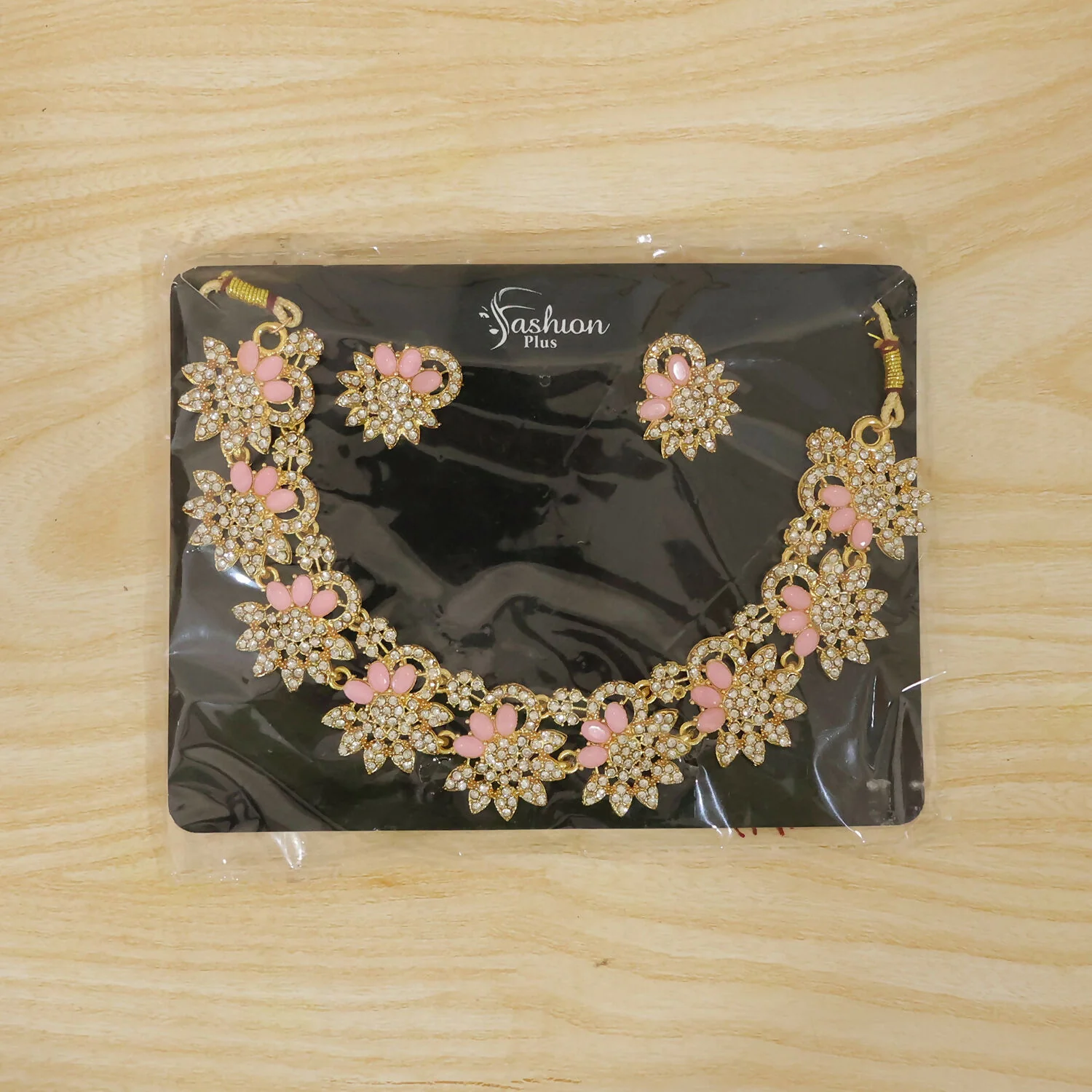 Soft Pink Plated Necklace & Earrings Set For Woman - Image 7