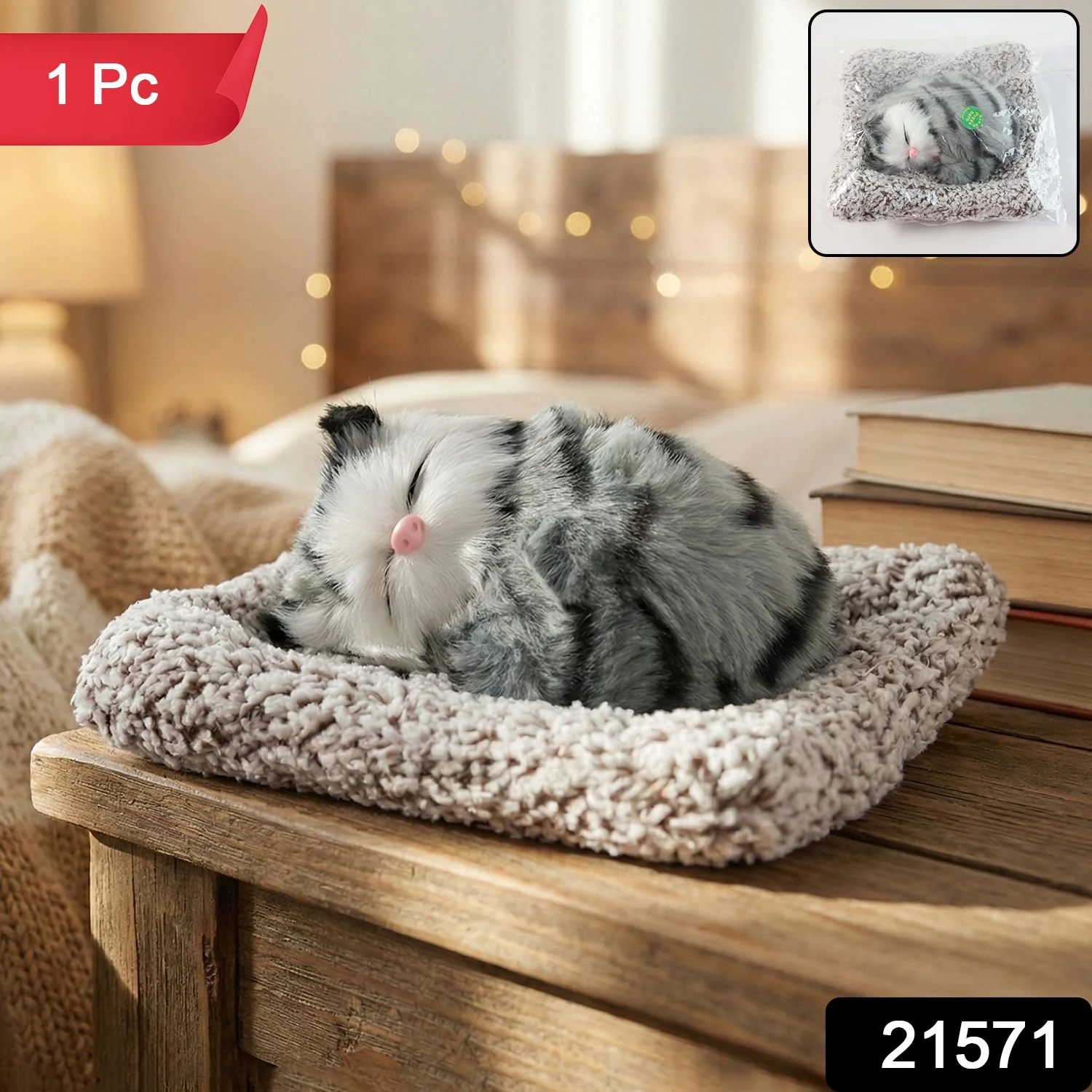 Soft Plush Cute Closed-Eye Cat Car Dashboard Showpiece Toy (1 Pc) - Image 2