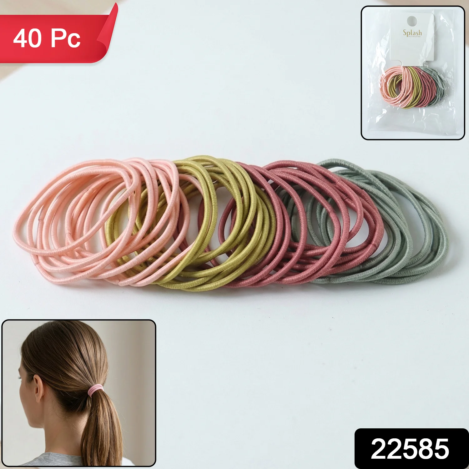 Soft Stretchable Elastic Hair Bands Rubber Hair Ties Set 40 Pc - Image 2